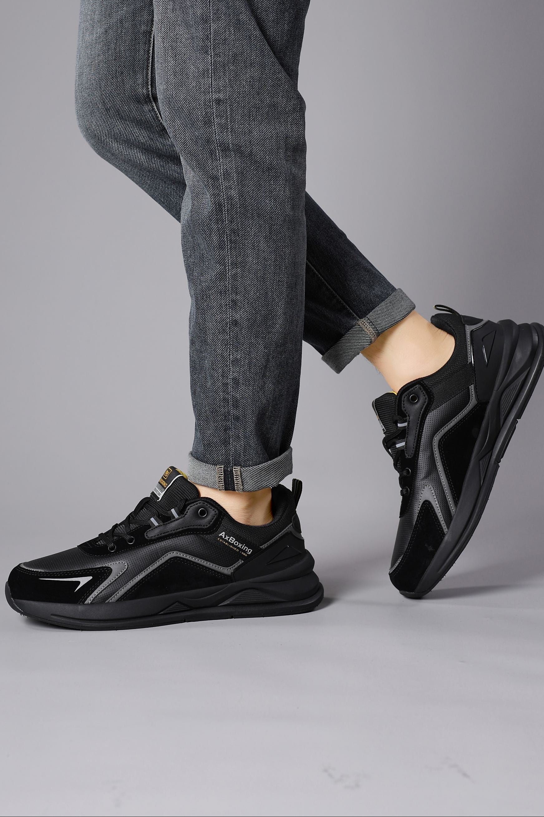 Adidasi sport pentru Unisex, Model Loris, Talpa usoara de spuma, Piele ecologica, Ax Boxing, Negru