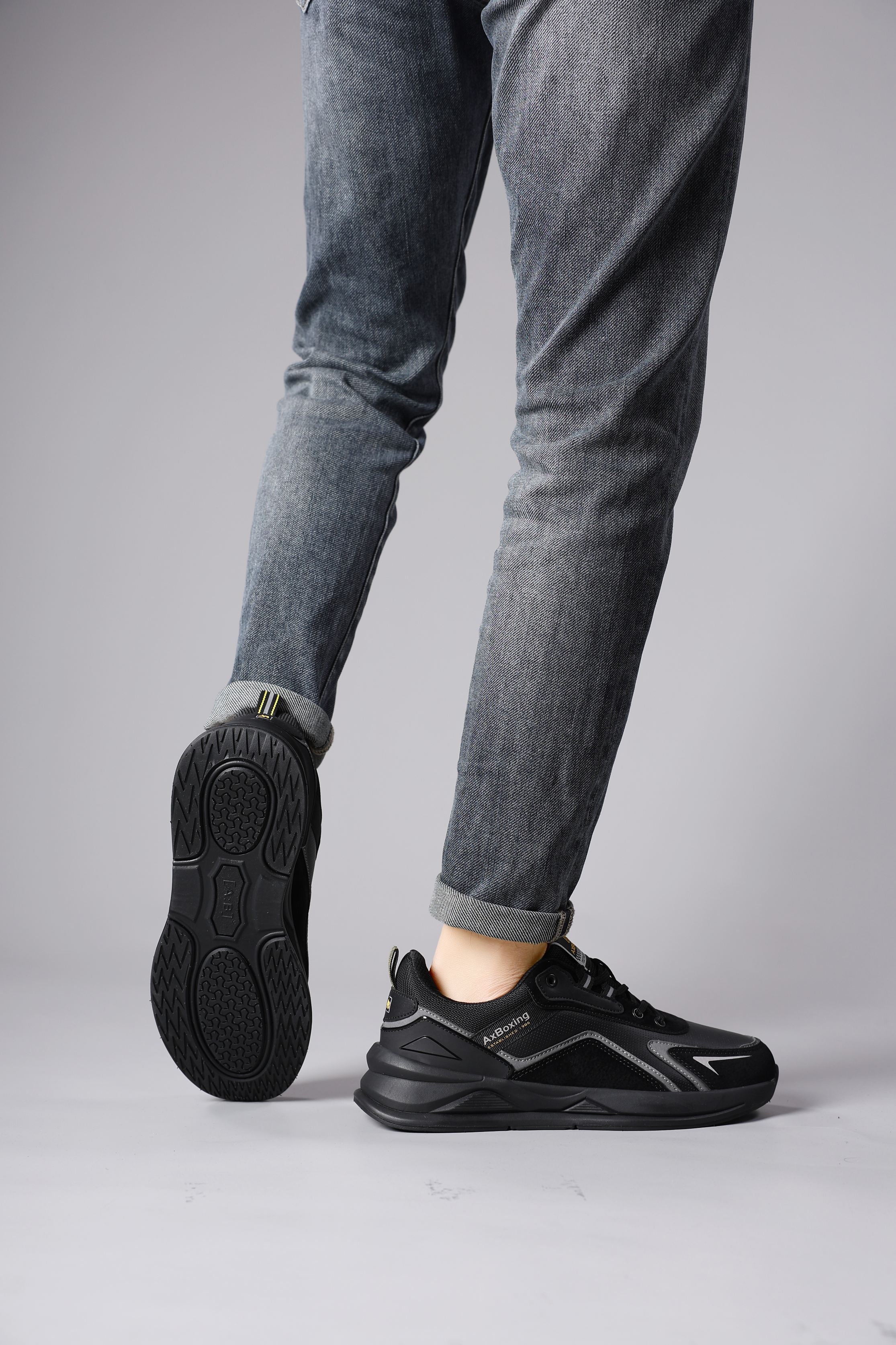Adidasi sport pentru Unisex, Model Loris, Talpa usoara de spuma, Piele ecologica, Ax Boxing, Negru