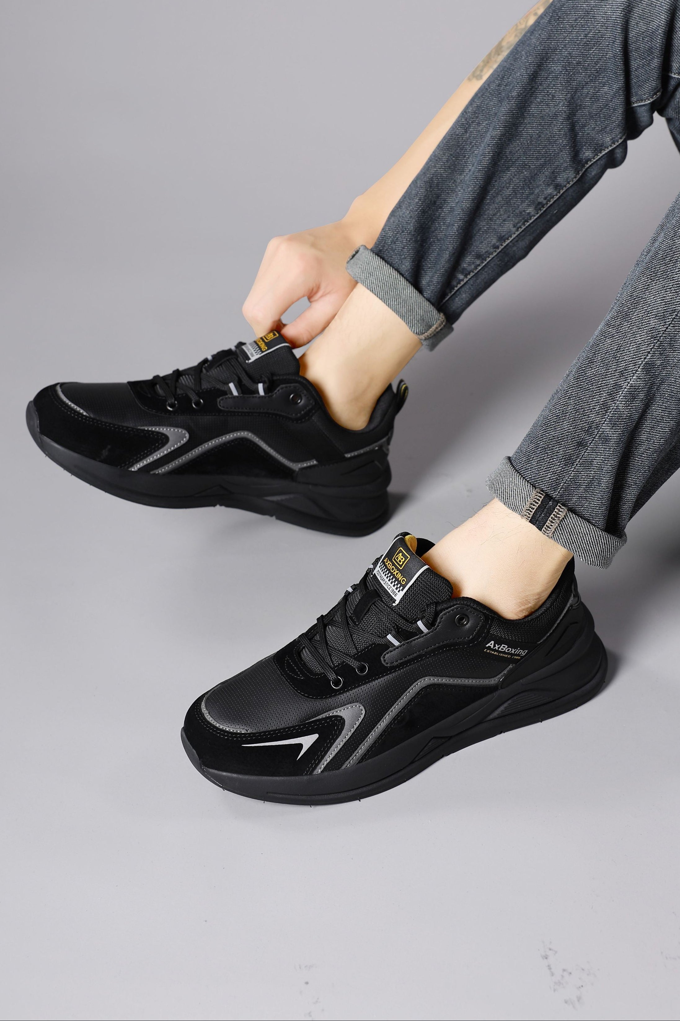 Adidasi sport pentru Unisex, Model Loris, Talpa usoara de spuma, Piele ecologica, Ax Boxing, Negru