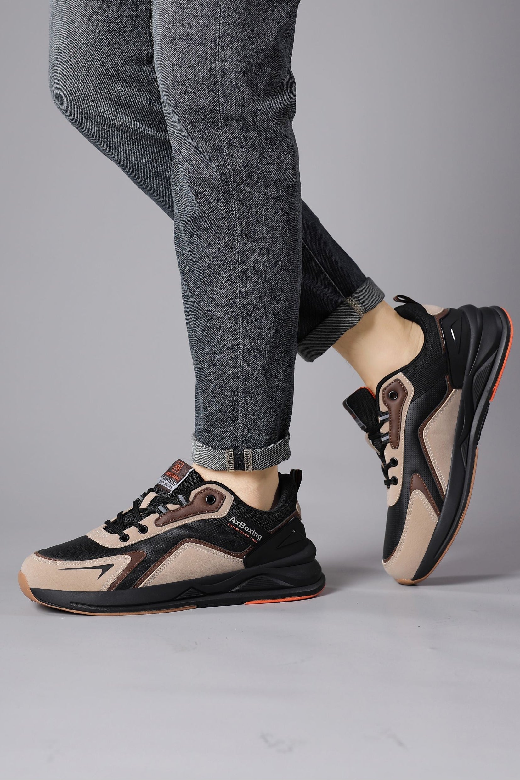 Adidasi sport pentru Unisex, Model Loris, Talpa usoara de spuma, Piele ecologica, Ax Boxing,Maro