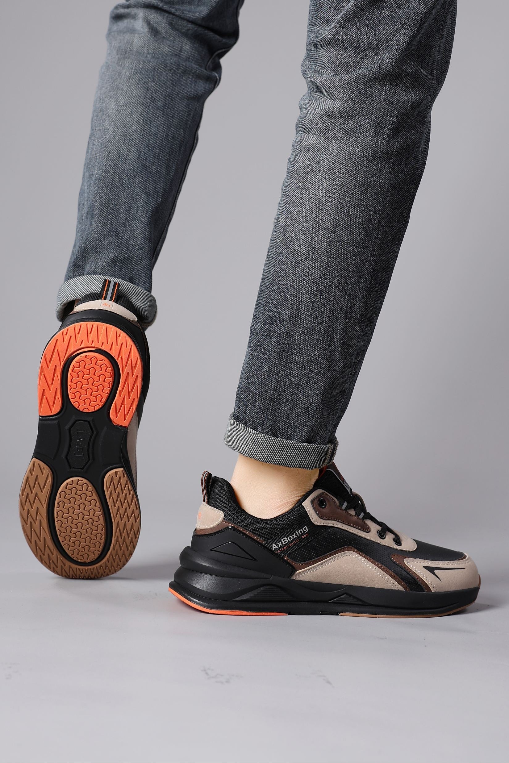Adidasi sport pentru Unisex, Model Loris, Talpa usoara de spuma, Piele ecologica, Ax Boxing,Maro