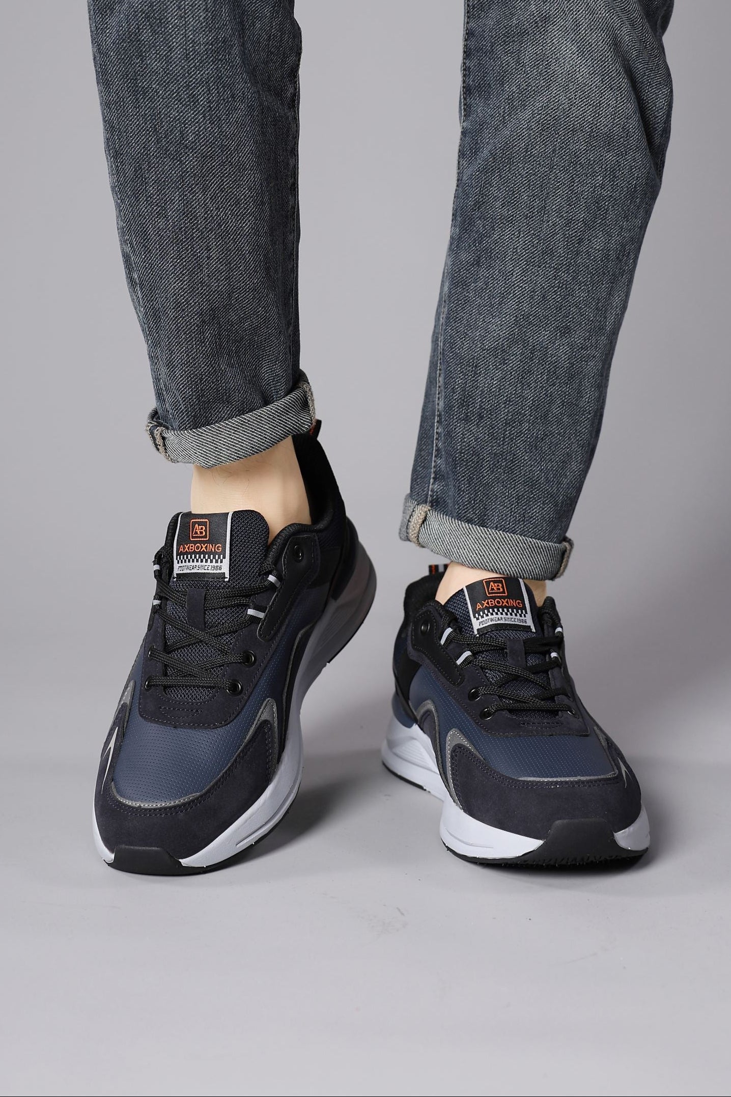 Adidasi sport pentru Unisex, Model Loris, Talpa usoara de spuma, Piele ecologica, Ax Boxing, Bleumarin