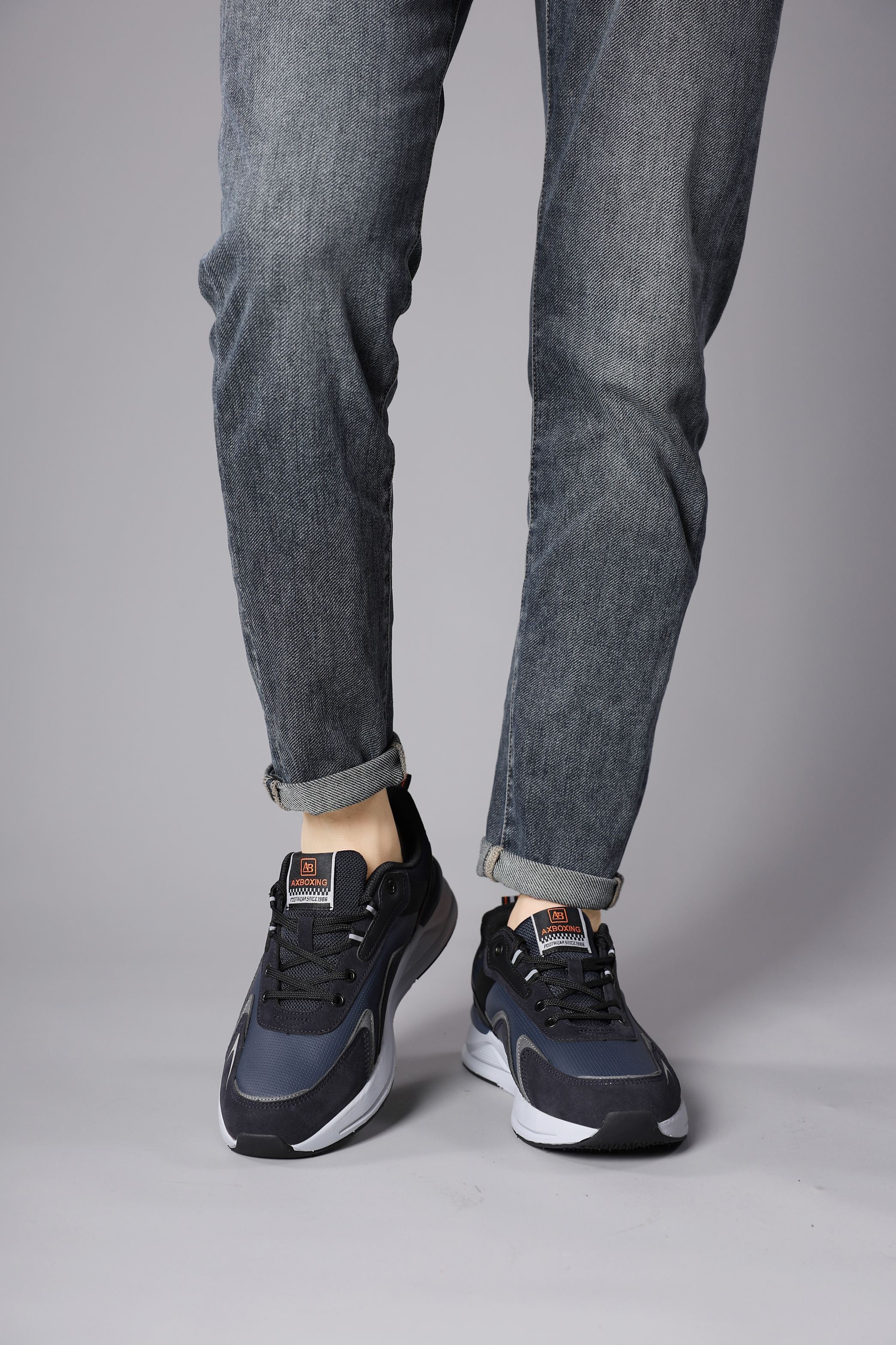 Adidasi sport pentru Unisex, Model Loris, Talpa usoara de spuma, Piele ecologica, Ax Boxing, Bleumarin