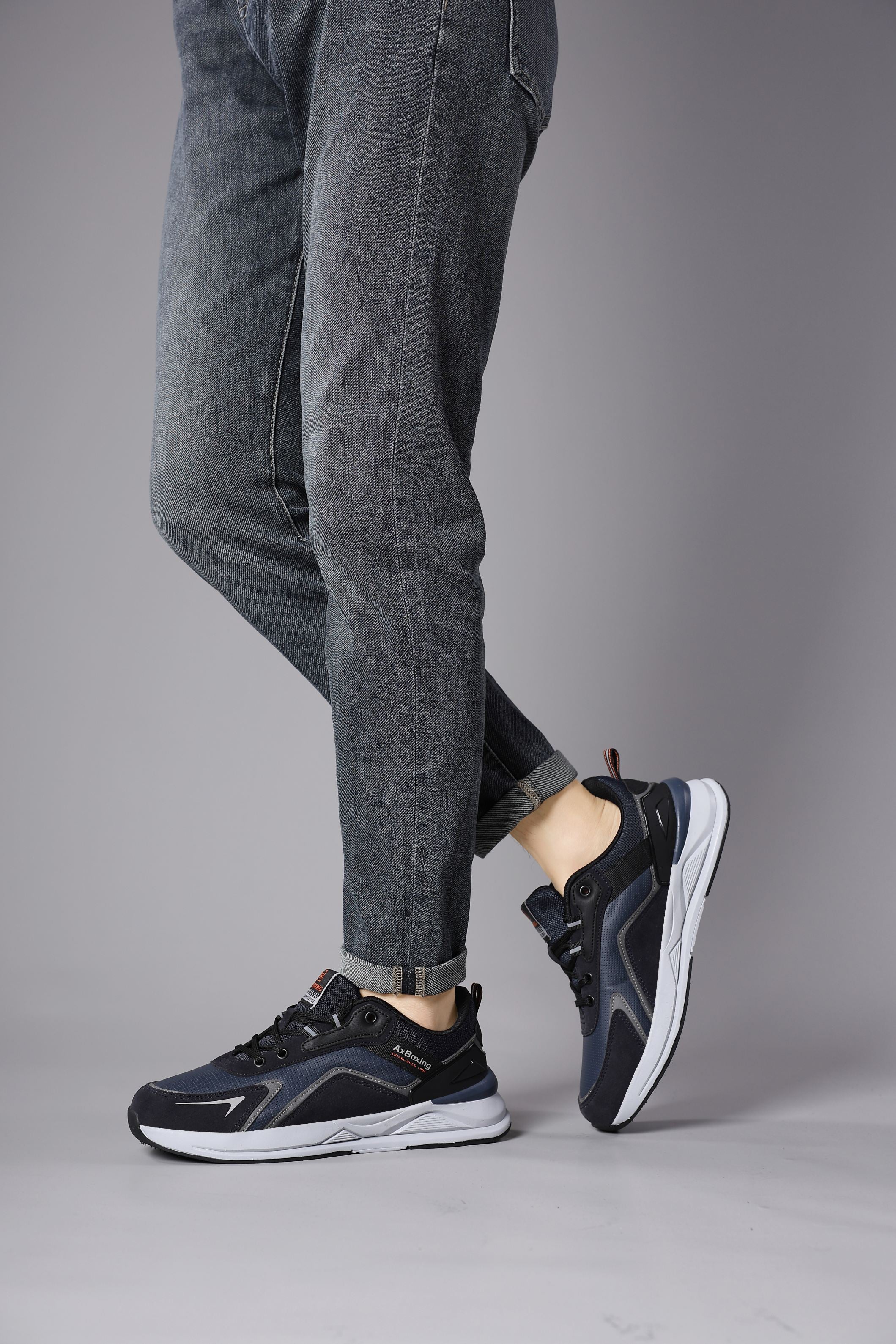 Pantofi sport Barbati, Model Kairo, Talpa usoara din spuma, Piele ecologica, Comozi si rezistenti, Ax Boxing, Bleumarin