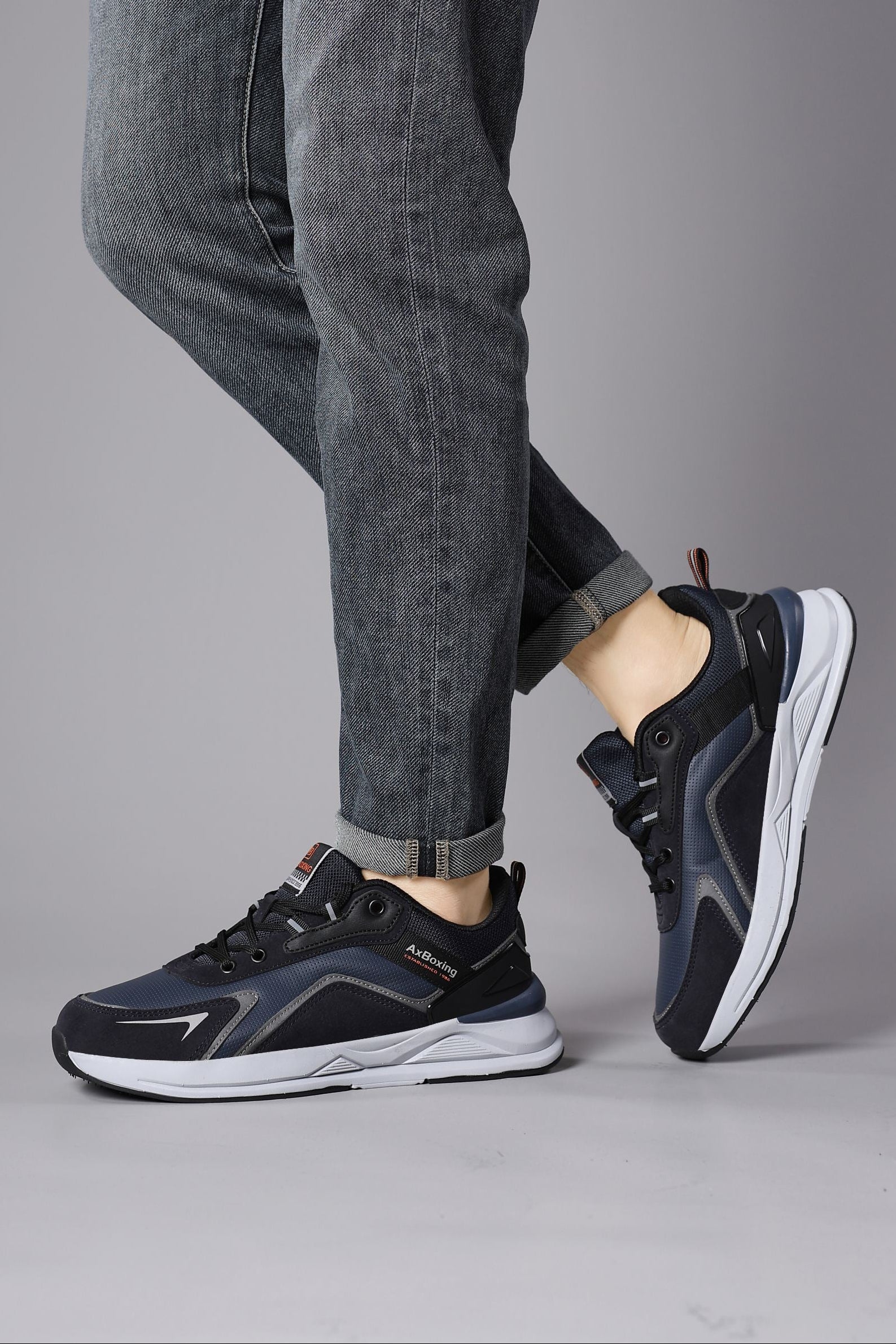 Adidasi sport pentru Unisex, Model Loris, Talpa usoara de spuma, Piele ecologica, Ax Boxing, Bleumarin
