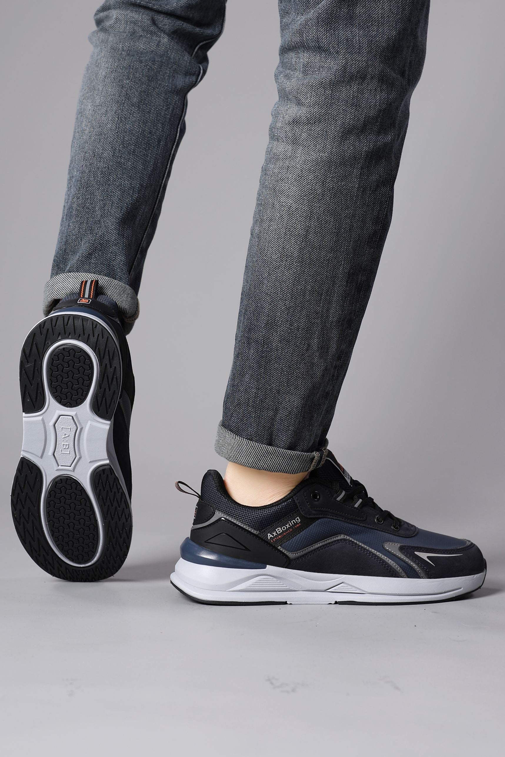 Adidasi sport pentru Unisex, Model Loris, Talpa usoara de spuma, Piele ecologica, Ax Boxing, Bleumarin