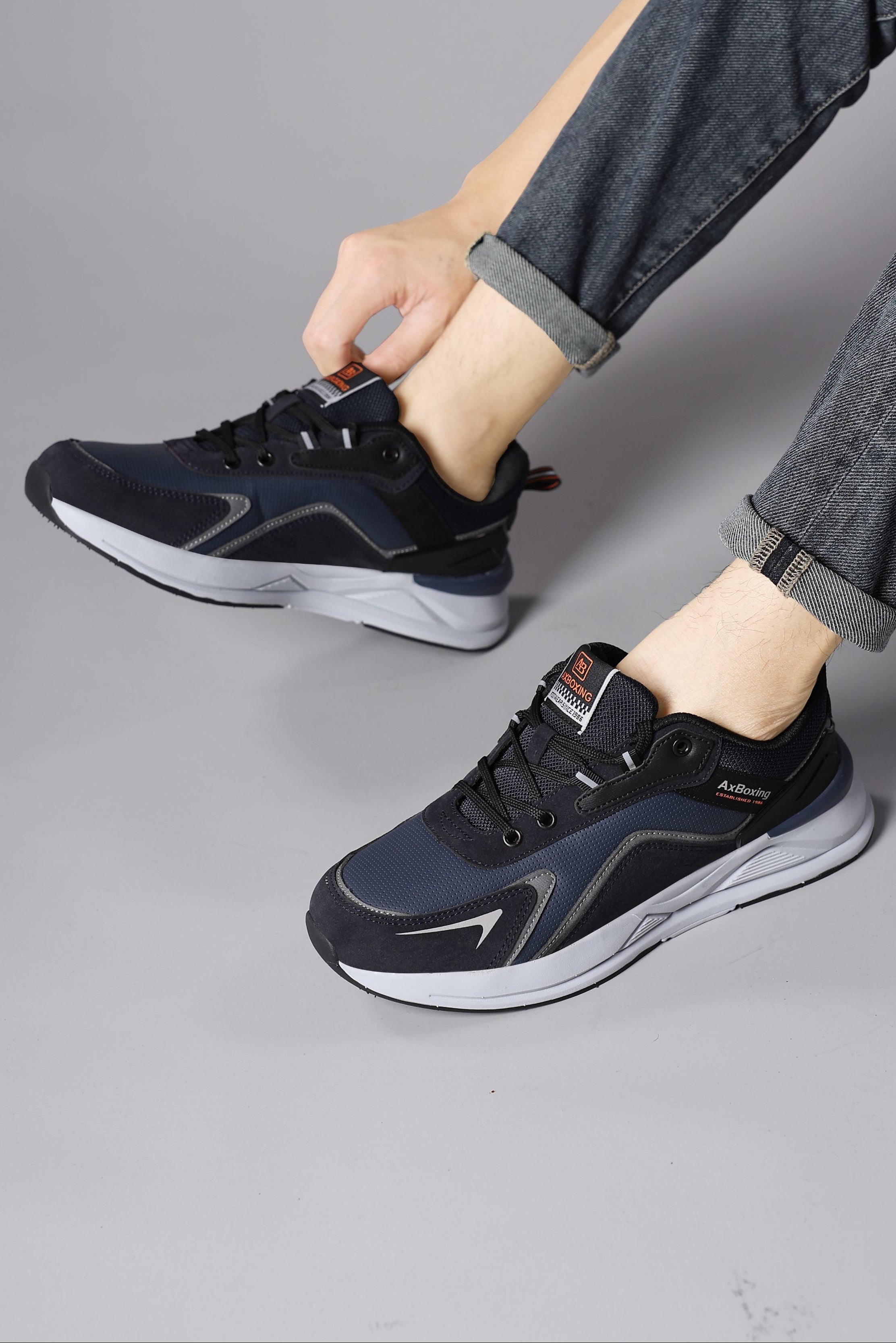 Adidasi sport pentru Unisex, Model Loris, Talpa usoara de spuma, Piele ecologica, Ax Boxing, Bleumarin