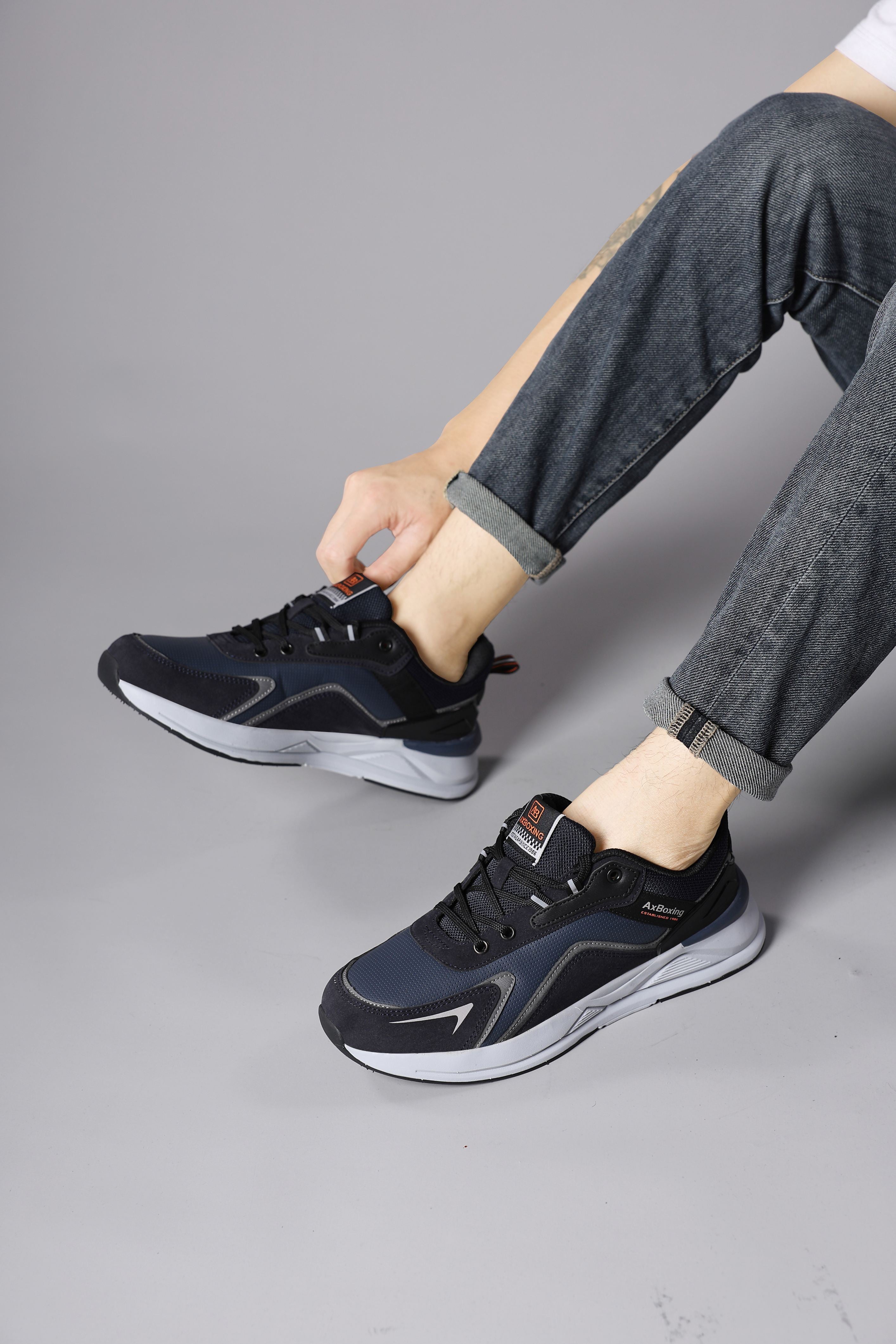 Pantofi sport Barbati, Model Kairo, Talpa usoara din spuma, Piele ecologica, Comozi si rezistenti, Ax Boxing, Bleumarin