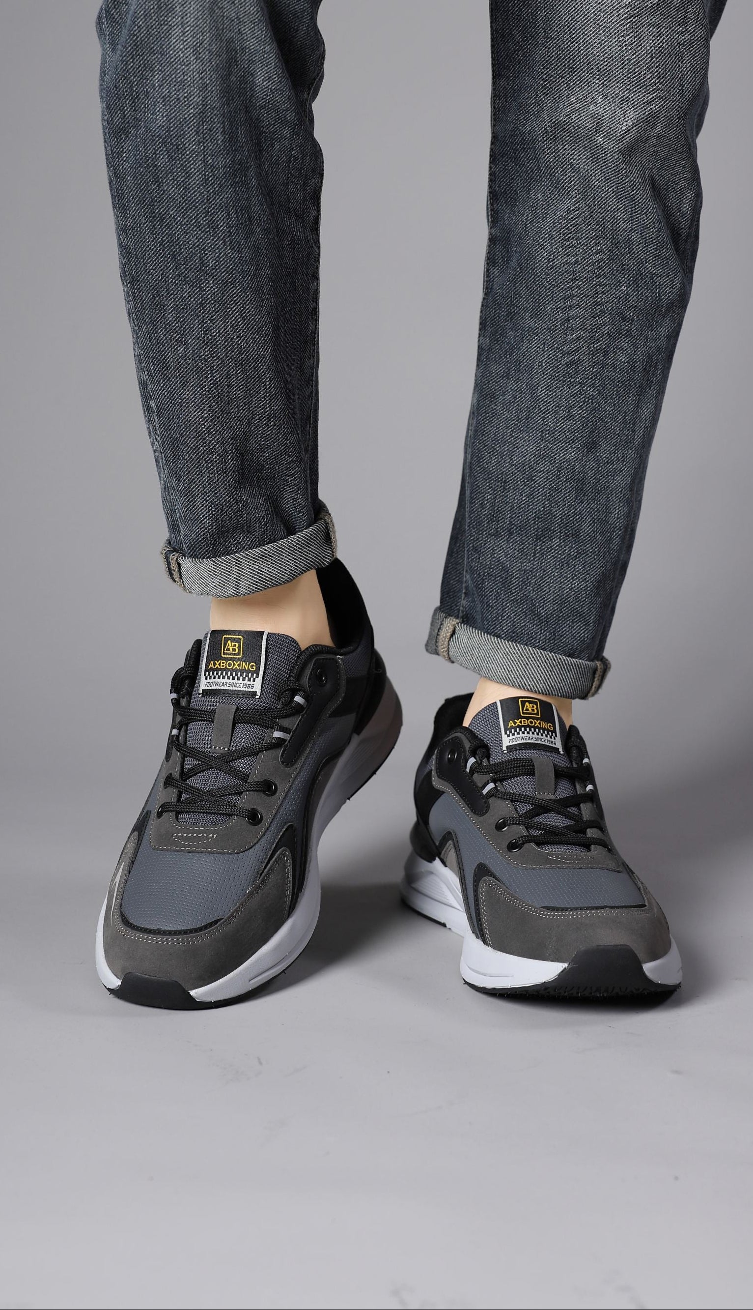 Adidasi sport Barbati, Model Kairo, Talpa usoara din spuma, Piele ecologica, Comozi si rezistenti, Ax Boxing, Gri