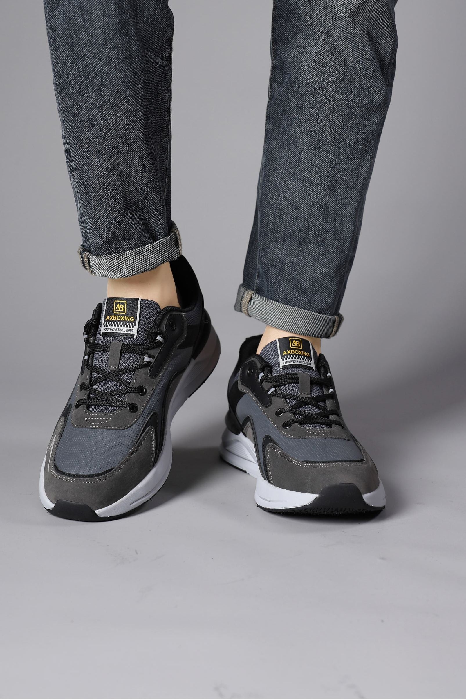 Adidasi sport pentru Unisex, Model Loris, Talpa usoara de spuma, Piele ecologica, Ax Boxing,Gri