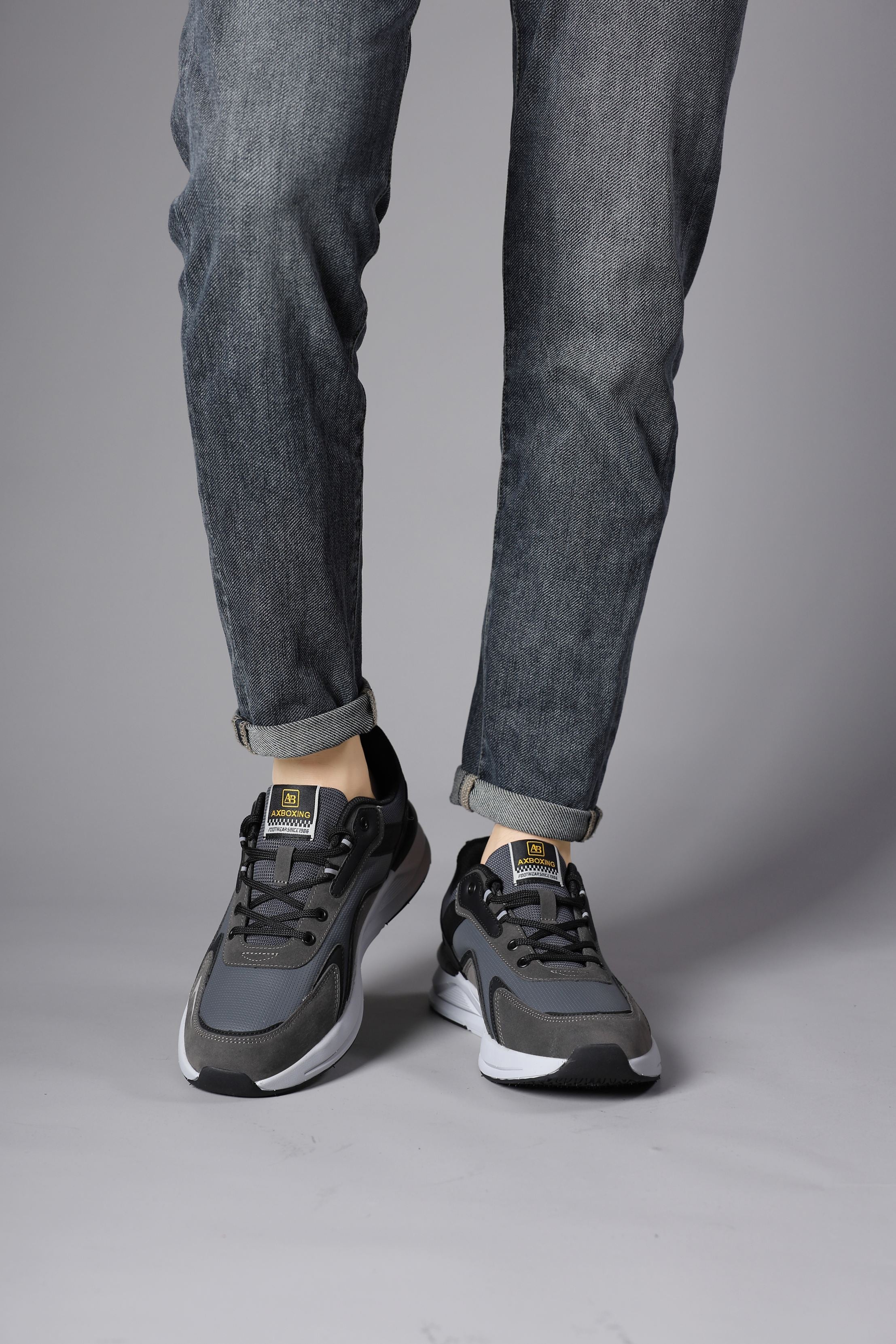 Adidasi sport pentru Unisex, Model Loris, Talpa usoara de spuma, Piele ecologica, Ax Boxing,Gri