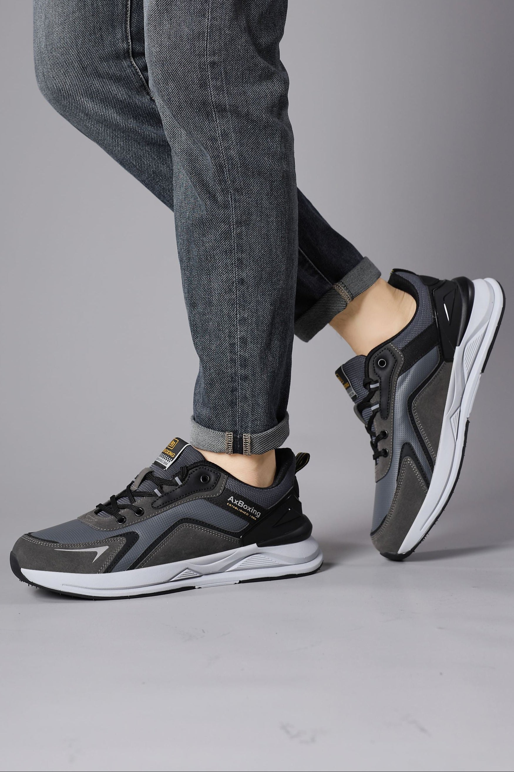 Adidasi sport pentru Unisex, Model Loris, Talpa usoara de spuma, Piele ecologica, Ax Boxing,Gri
