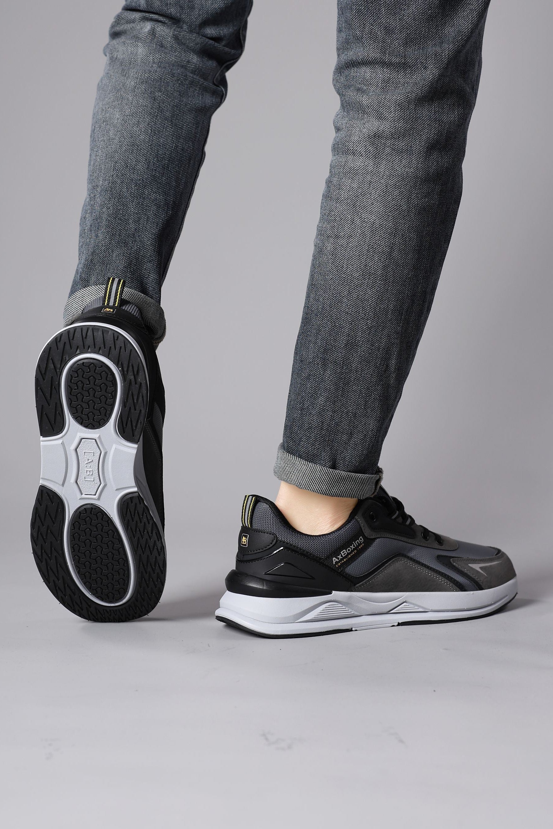 Adidasi sport pentru Unisex, Model Loris, Talpa usoara de spuma, Piele ecologica, Ax Boxing,Gri