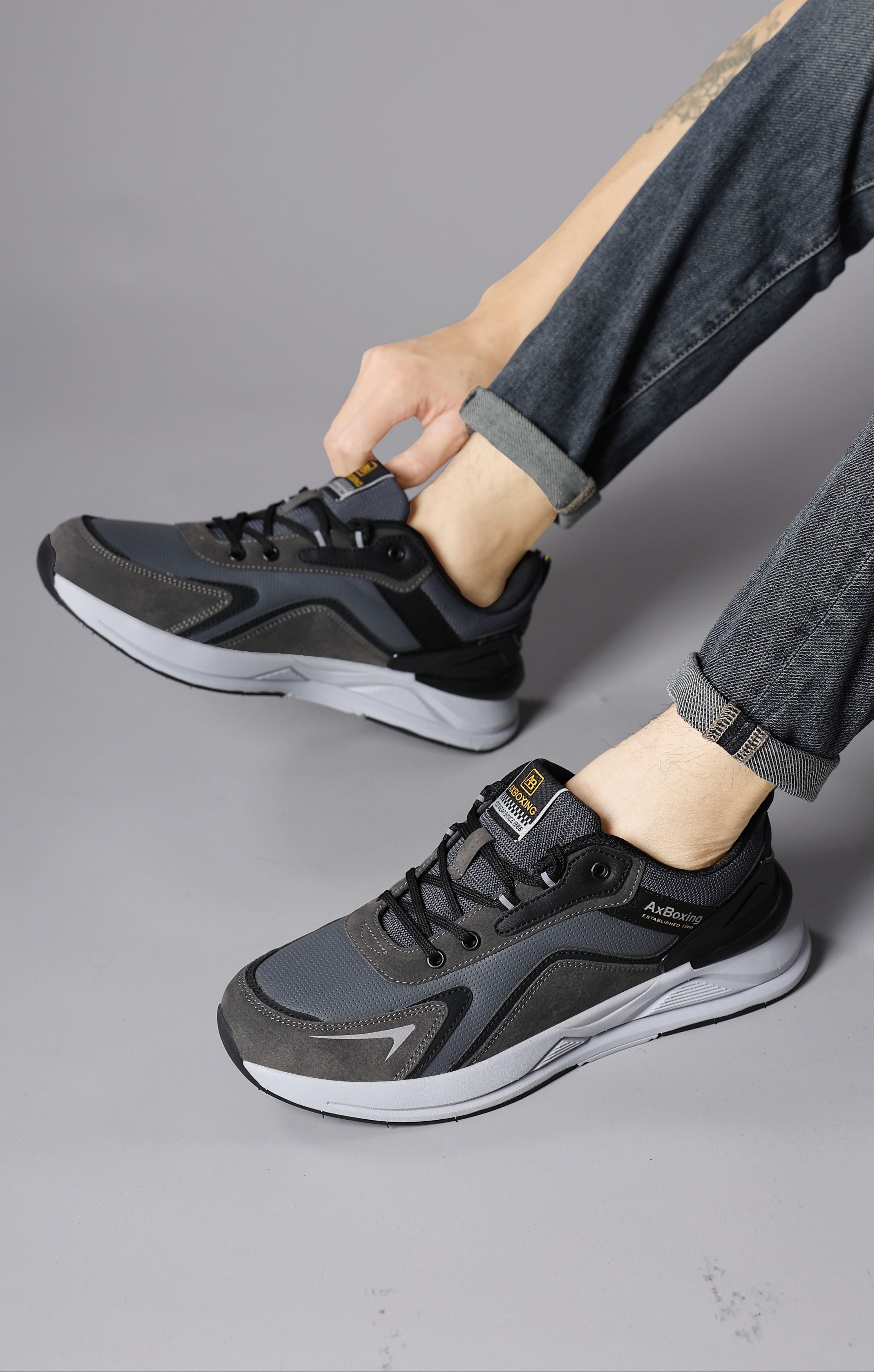 Adidasi sport Barbati, Model Kairo, Talpa usoara din spuma, Piele ecologica, Comozi si rezistenti, Ax Boxing, Gri
