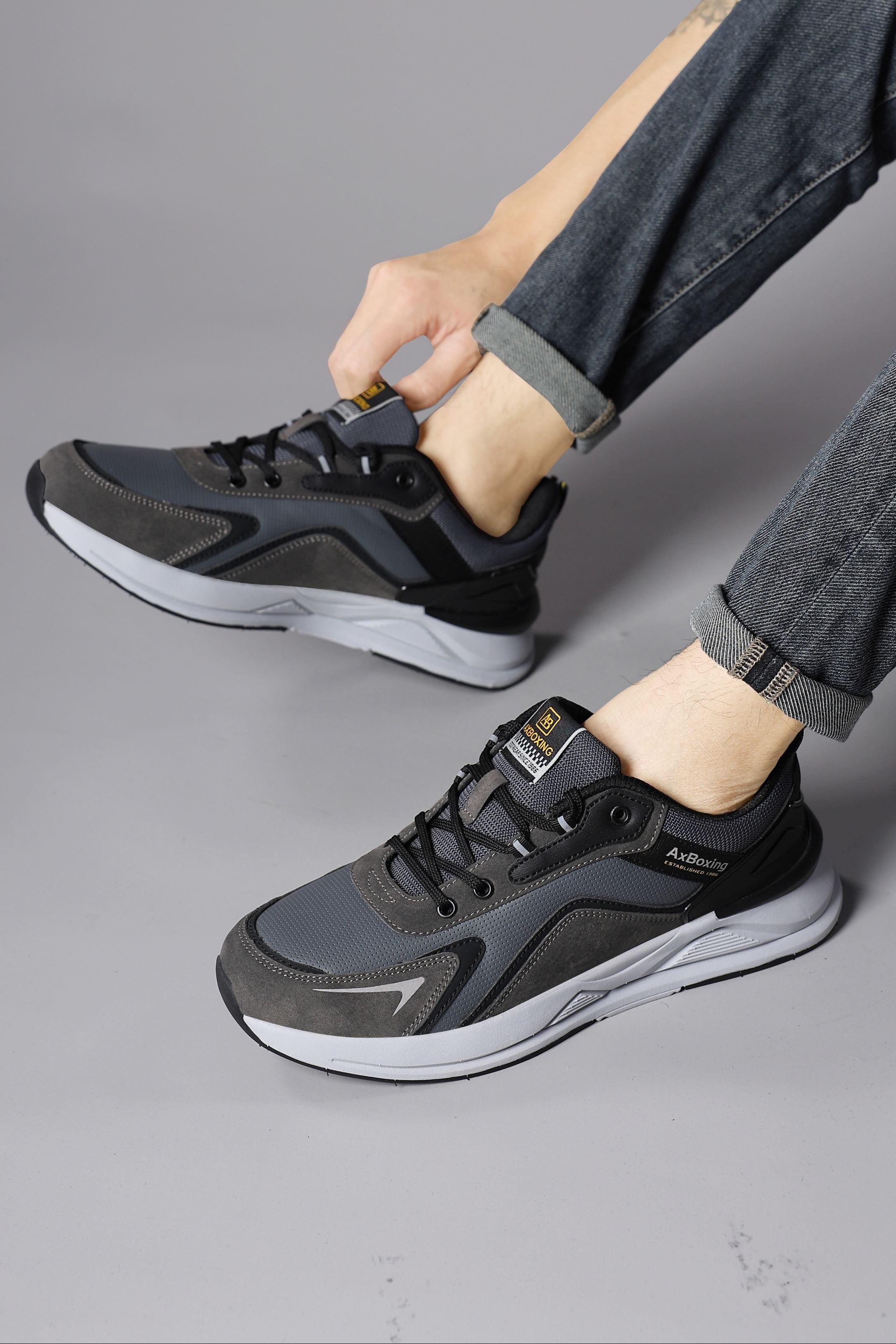 Adidasi sport pentru Unisex, Model Loris, Talpa usoara de spuma, Piele ecologica, Ax Boxing,Gri
