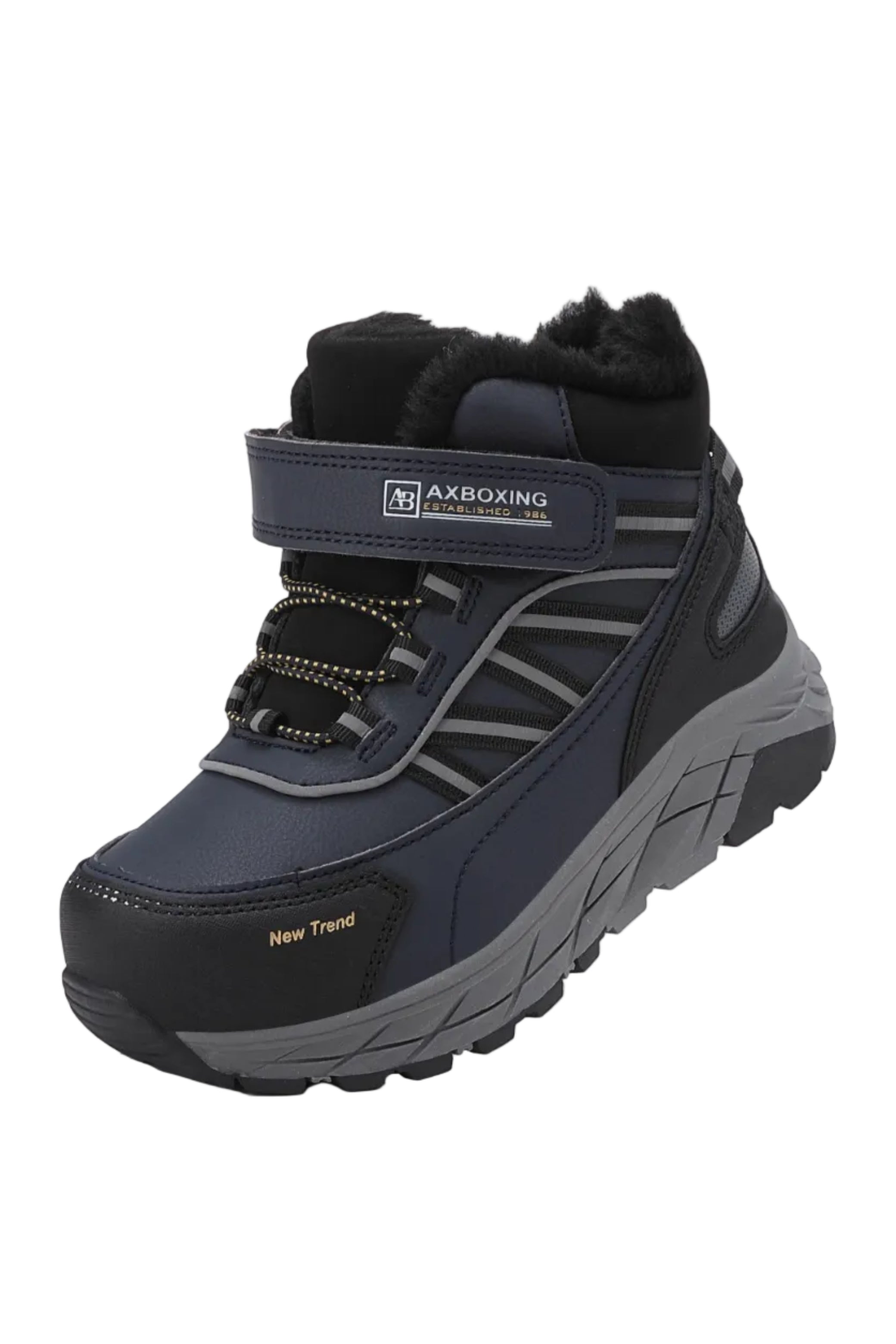 Ghete sport Baieti, Model Dorian, Imblanite,Talpa Inalta, Piele Ecologica, Siret elastic si Arici, Pentru Iarna  Ax Boxing, Bleumarin