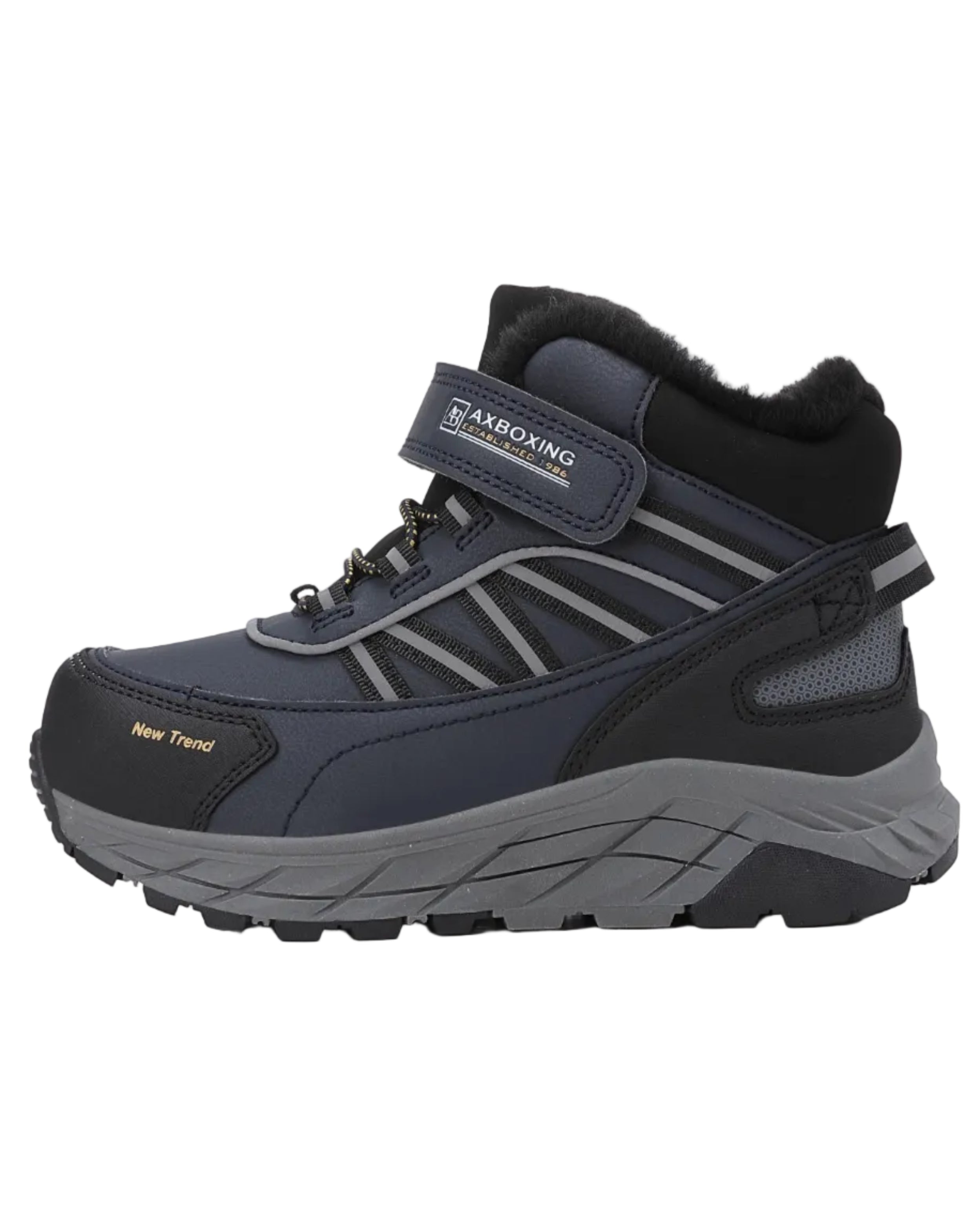 Ghete sport Baieti, Model Dorian, Imblanite,Talpa Inalta, Piele Ecologica, Siret elastic si Arici, Pentru Iarna  Ax Boxing, Bleumarin
