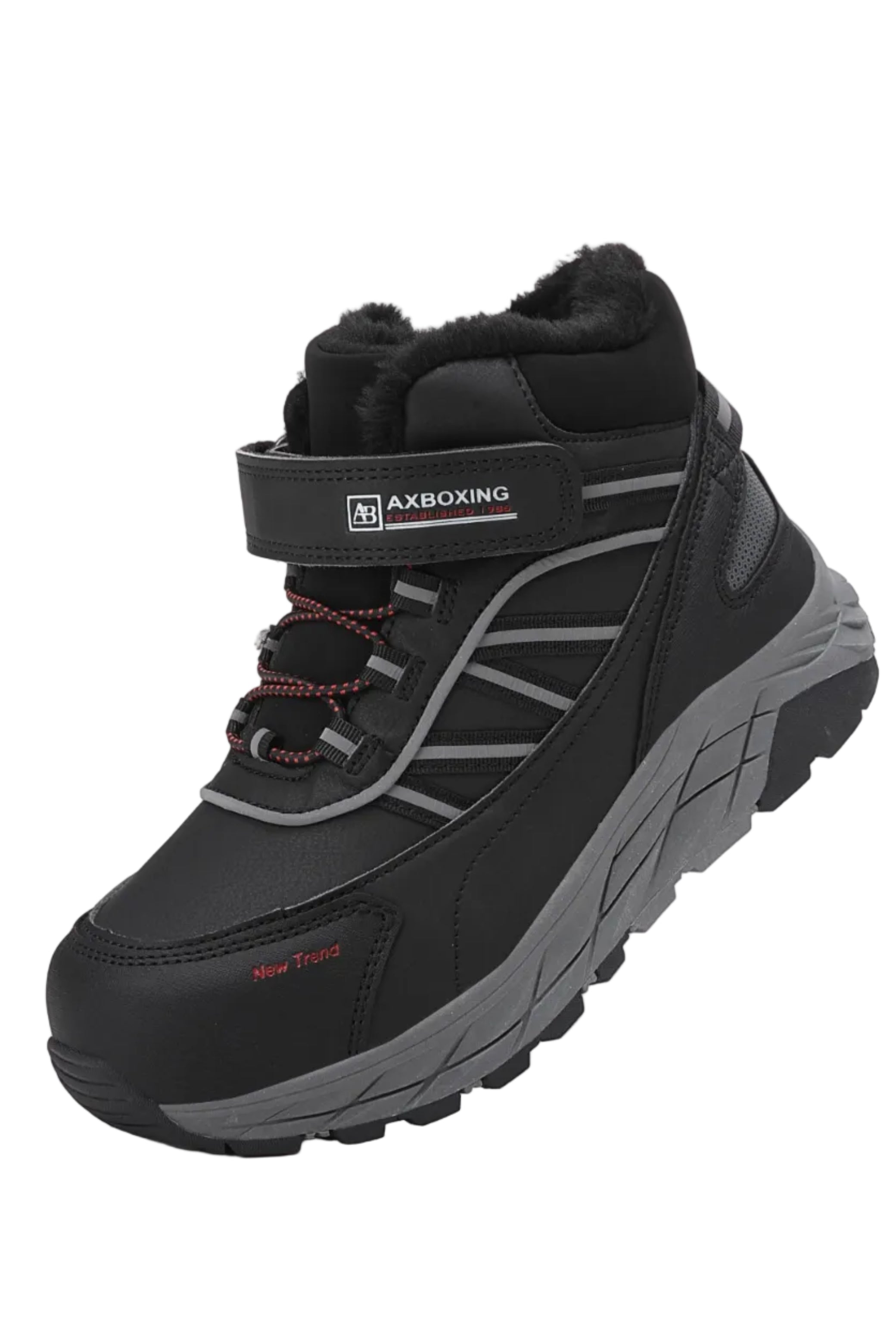 Ghete sport Baieti, Model Dorian, Imblanite,Talpa Inalta, Piele Ecologica, Siret elastic si Arici, Pentru Iarna  Ax Boxing, Negru