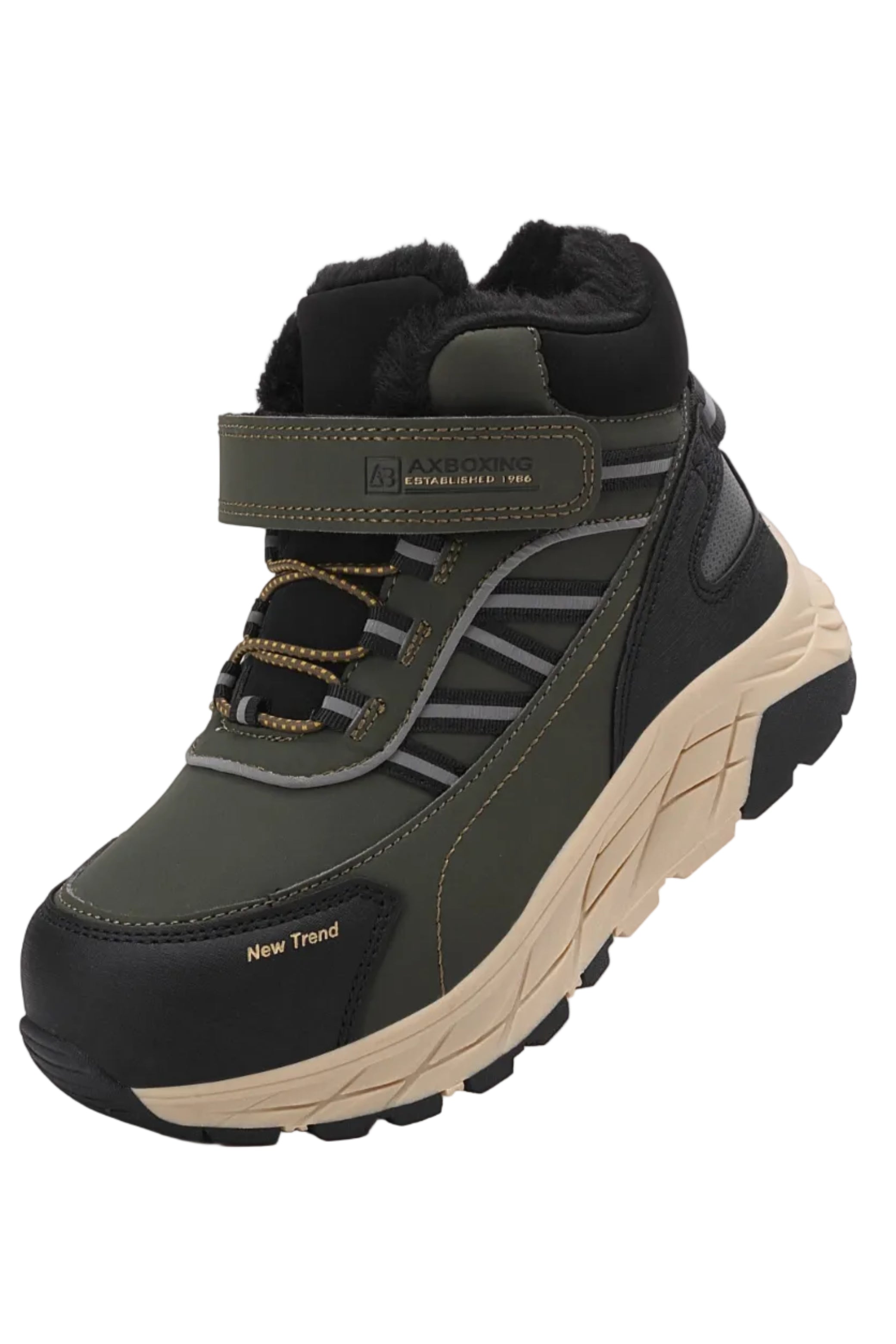 Ghete sport Baieti, Model Dorian, Imblanite,Talpa Inalta, Piele Ecologica, Siret elastic si Arici, Pentru Iarna  Ax Boxing, Khaki