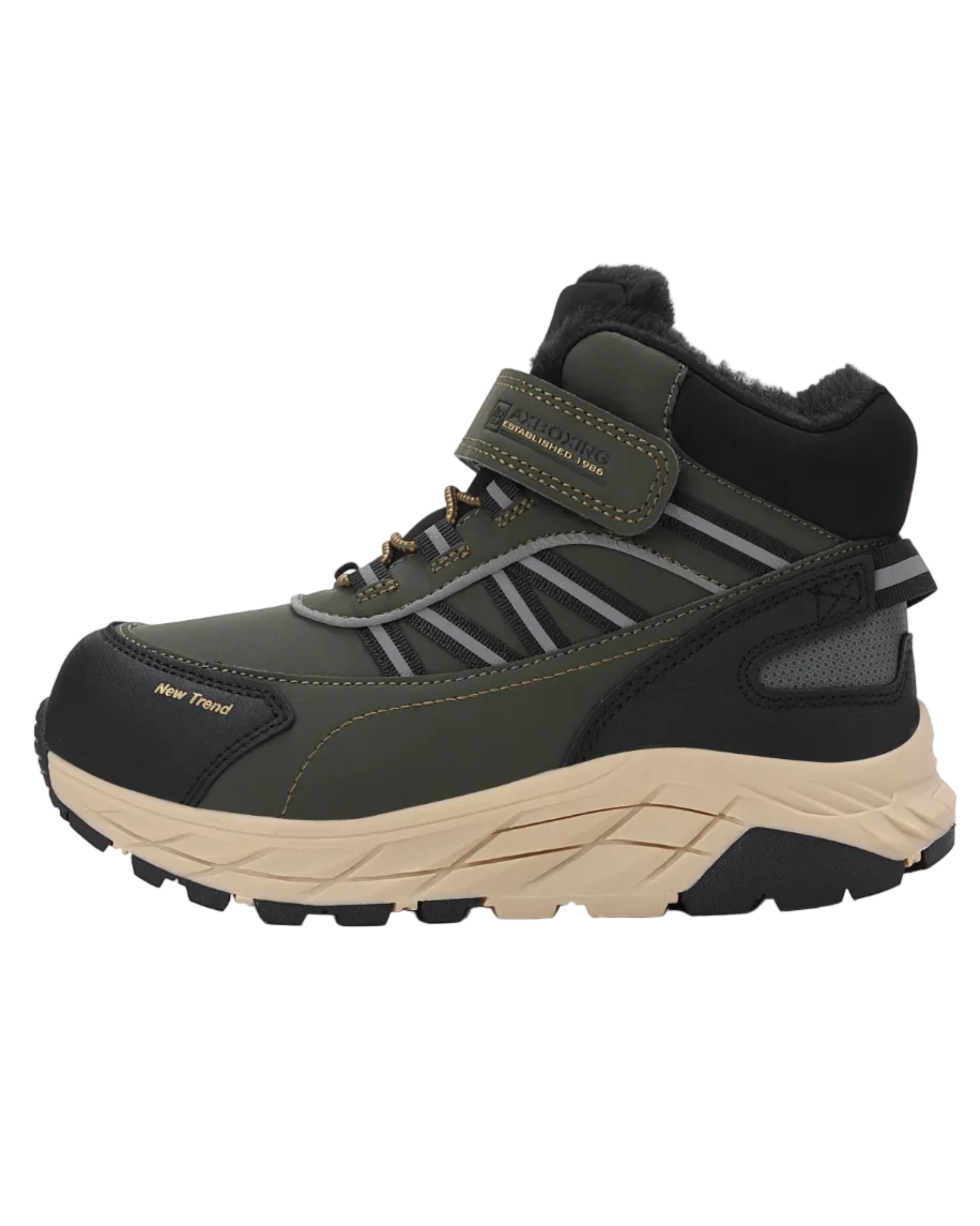 Ghete sport Baieti, Model Dorian, Imblanite,Talpa Inalta, Piele Ecologica, Siret elastic si Arici, Pentru Iarna  Ax Boxing, Khaki