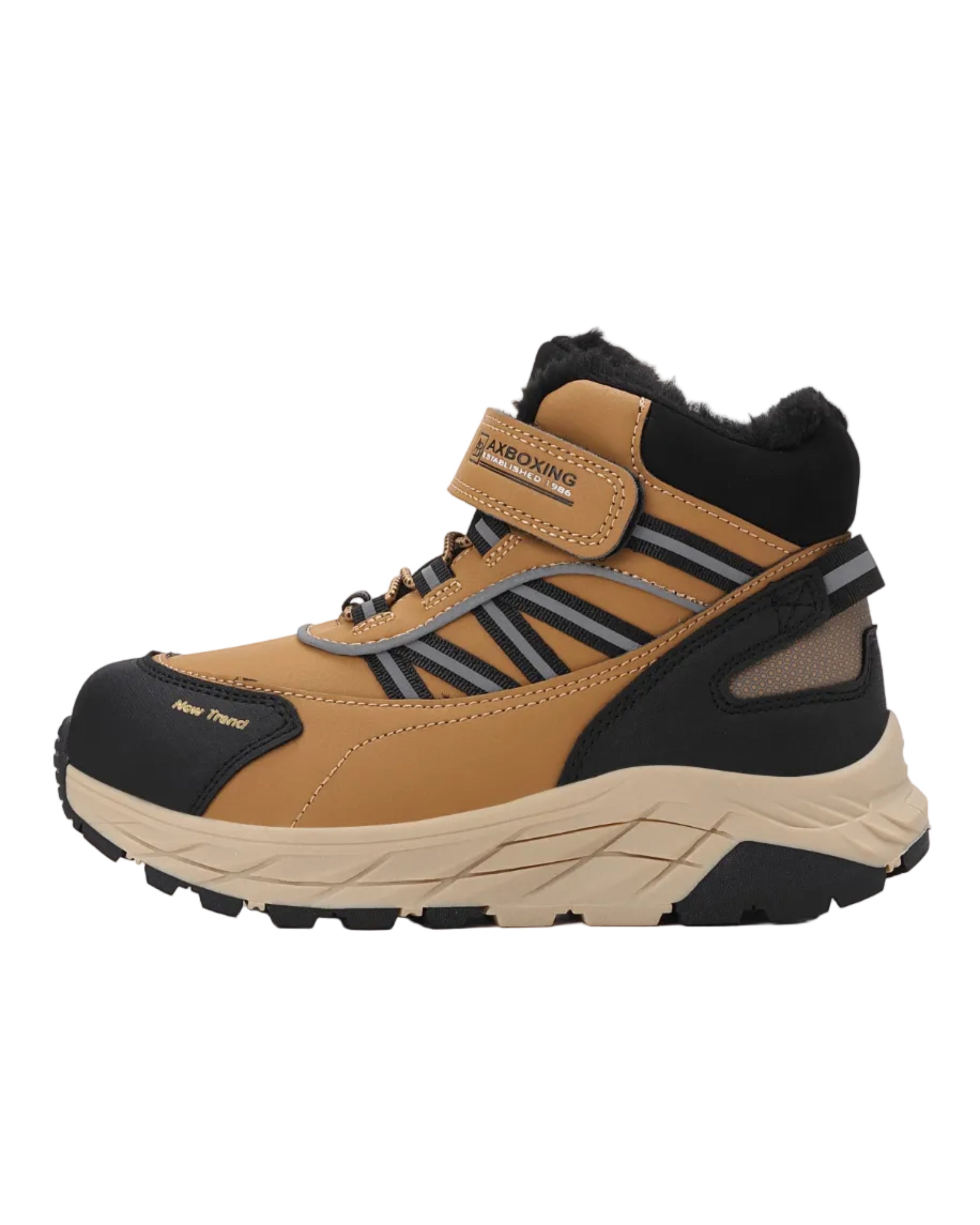 Ghete sport Baieti, Model Dorian, Imblanite,Talpa Inalta, Piele Ecologica, Siret elastic si Arici, Pentru Iarna  Ax Boxing, Camel