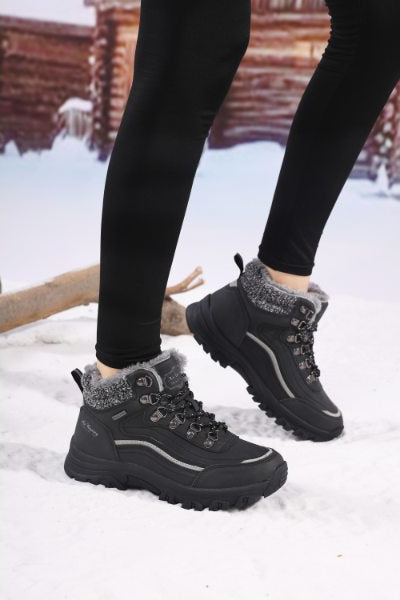 Ghete Imblanite pentru Femei si Copii, Model Amyri, Piele Ecologica, Talpa Antiderapanta cu striatii, Confortabile si Calduroase, Ax Boxing, Negru
