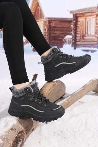 Ghete Imblanite pentru Femei si Copii, Model Amyri, Piele Ecologica, Talpa Antiderapanta cu striatii, Confortabile si Calduroase, Ax Boxing, Negru