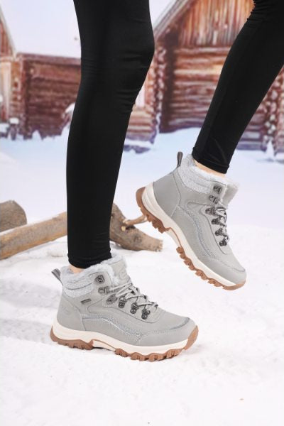 Ghete Imblanite pentru Femei si Copii, Model Amyri, Piele Ecologica, Talpa Antiderapanta cu striatii, Confortabile si Calduroase, Ax Boxing, Gri