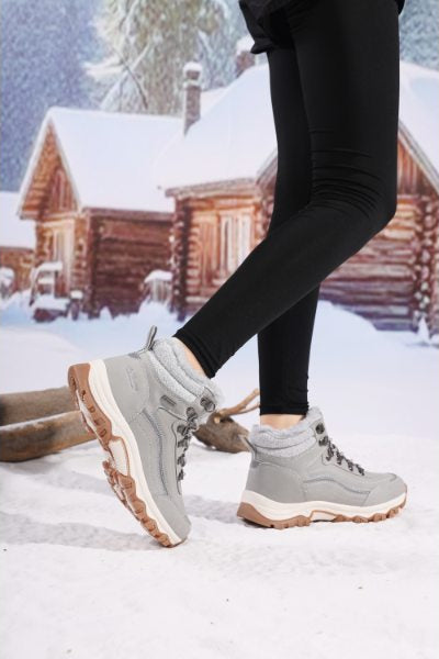 Ghete Imblanite pentru Femei si Copii, Model Amyri, Piele Ecologica, Talpa Antiderapanta cu striatii, Confortabile si Calduroase, Ax Boxing, Gri