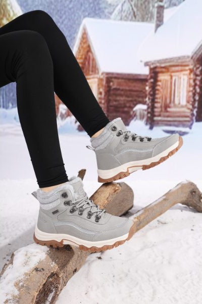 Ghete Imblanite pentru Femei si Copii, Model Amyri, Piele Ecologica, Talpa Antiderapanta cu striatii, Confortabile si Calduroase, Ax Boxing, Gri