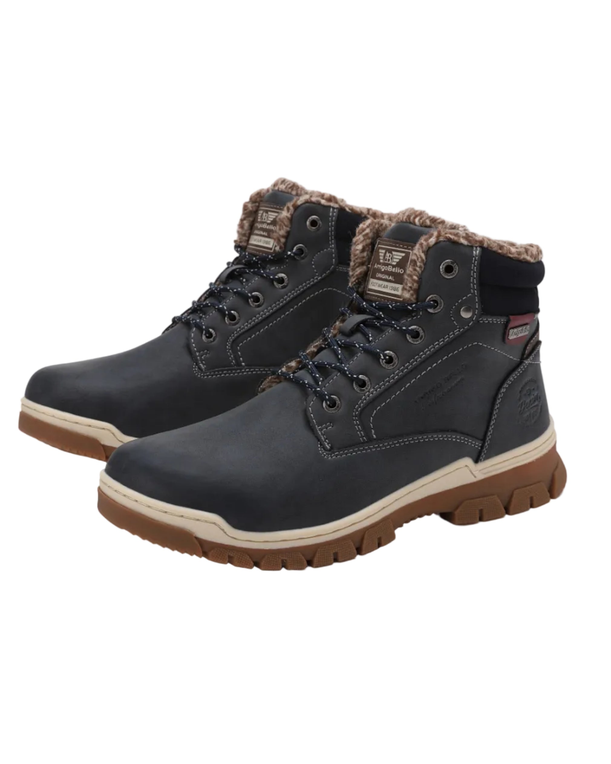 Ghete pentru Barbati, Model Pascal, Talpa Cusuta si Antiderapanta, Imblanite, Piele ecologica Premium, Arrigo Bello, Bleumarin