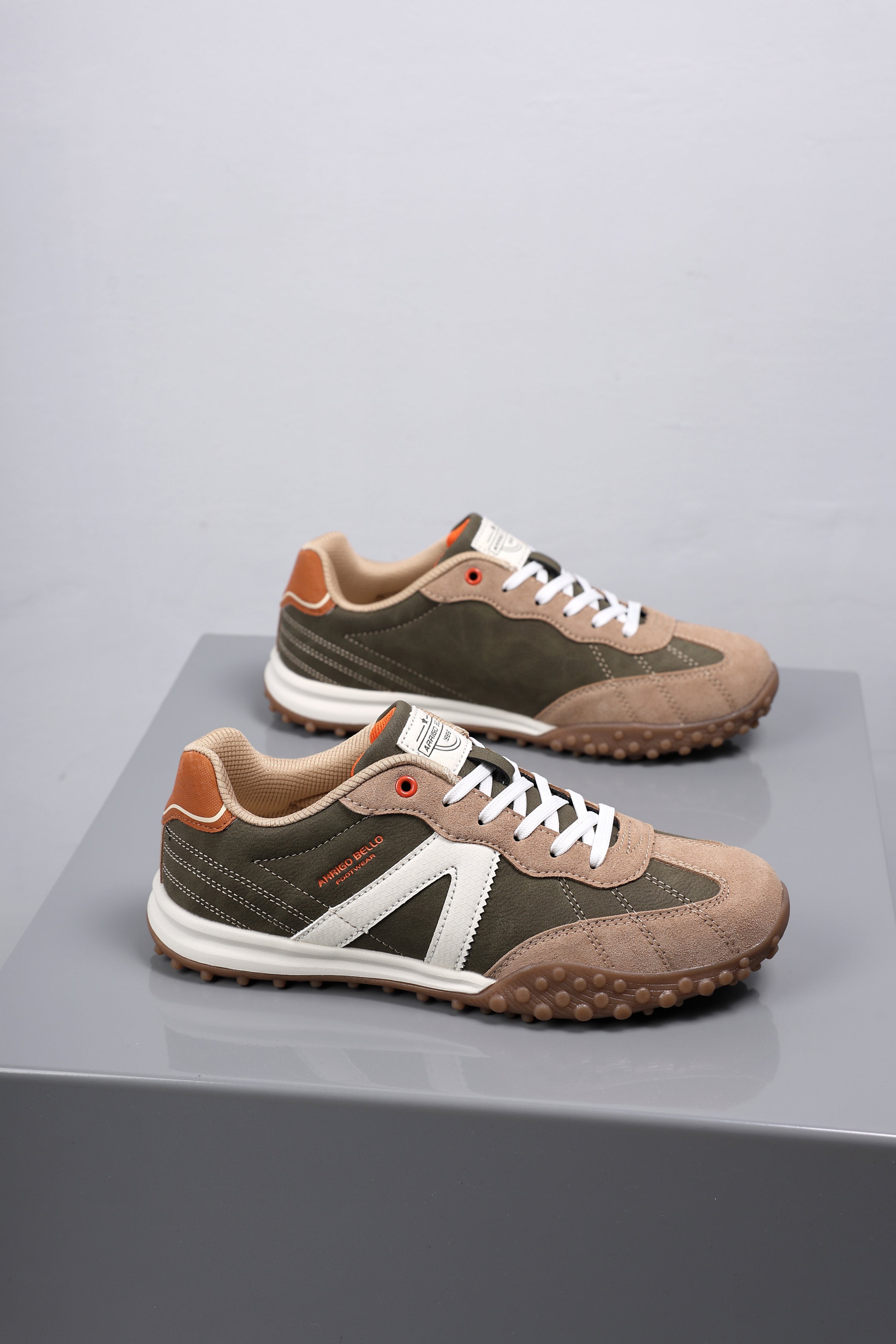 Adidasi casual pentru Barbati, Model Yago, Piele ecologica, Talpa flexibila, antiderapanta, Arrigo Bello, Khaki