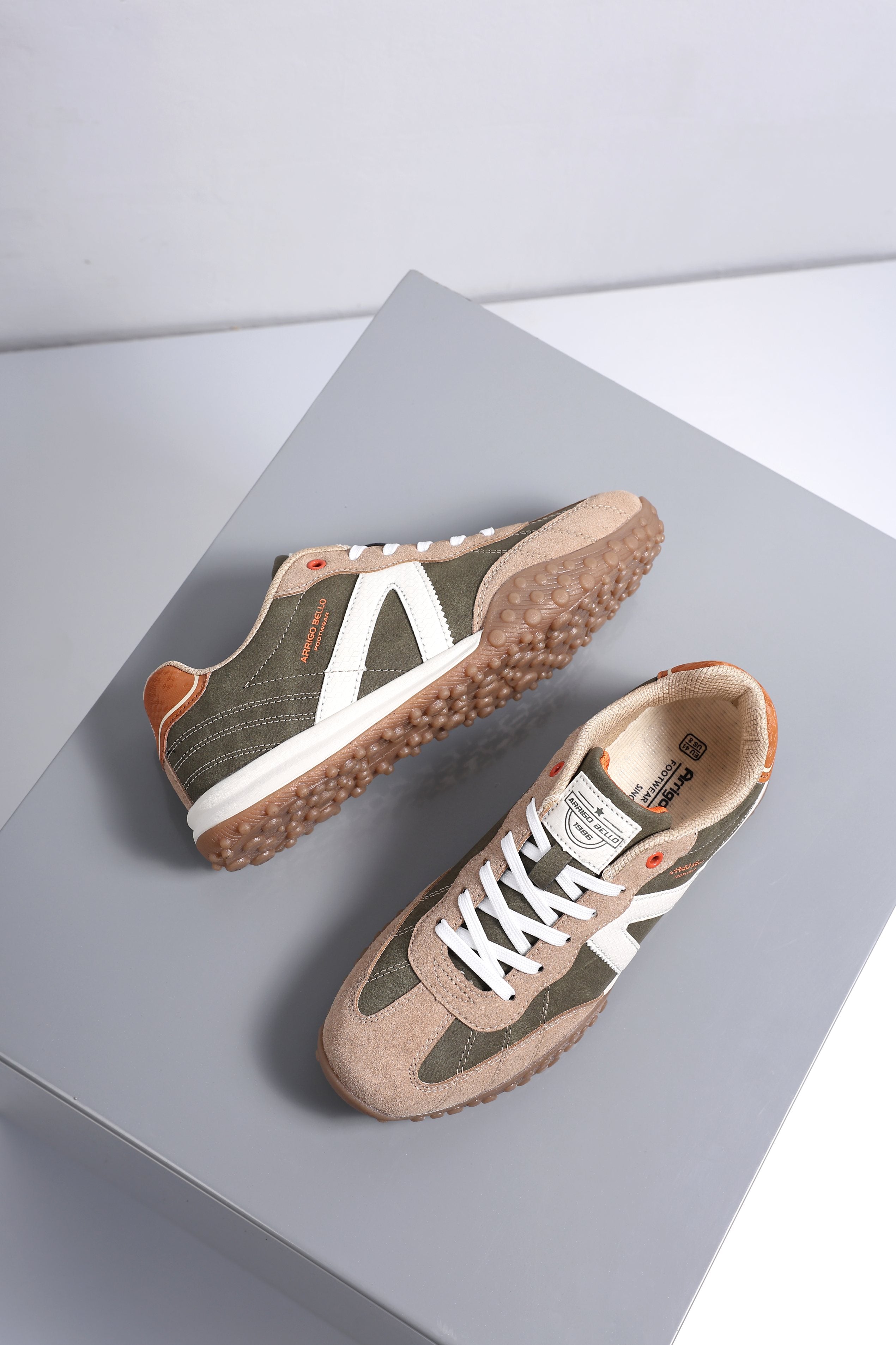 Adidasi casual pentru Barbati, Model Yago, Piele ecologica, Talpa flexibila, antiderapanta, Arrigo Bello, Khaki