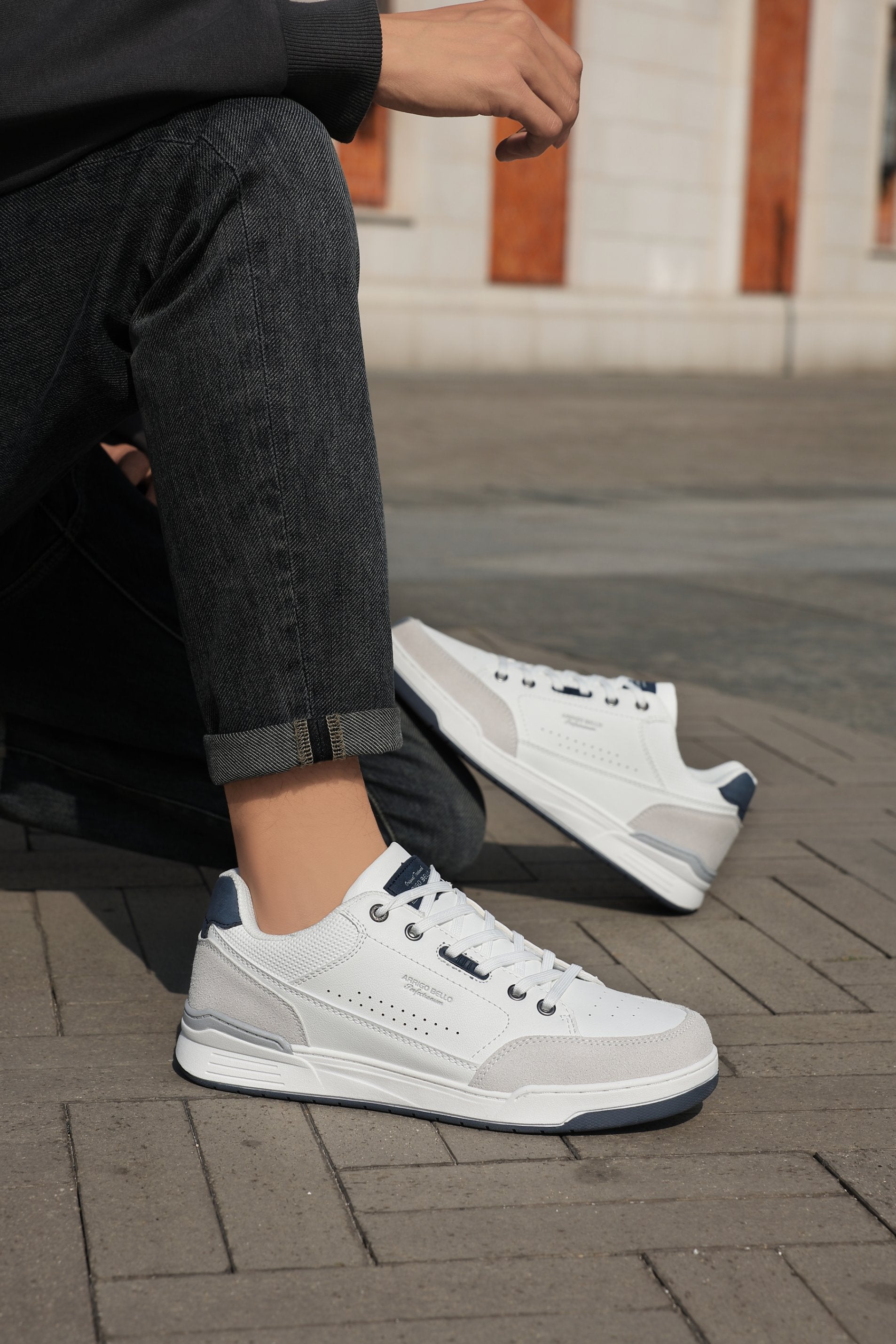 Adidasi Casual pentru Bărbați, Model Zane, din Piele Ecologică Premium, Inserții Piele Naturală, Arrigo Bello,Alb