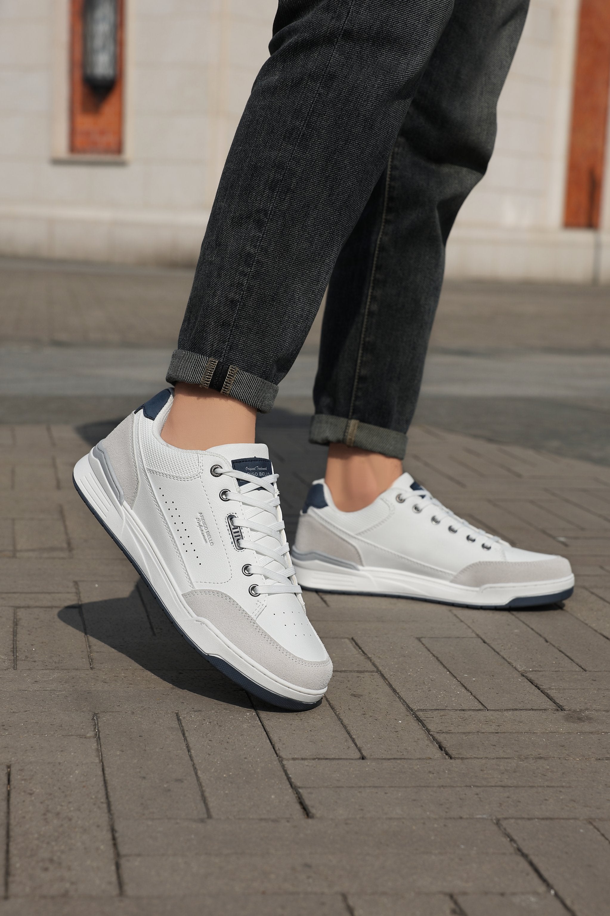 Adidasi Casual pentru Bărbați, Model Zane, din Piele Ecologică Premium, Inserții Piele Naturală, Arrigo Bello,Alb