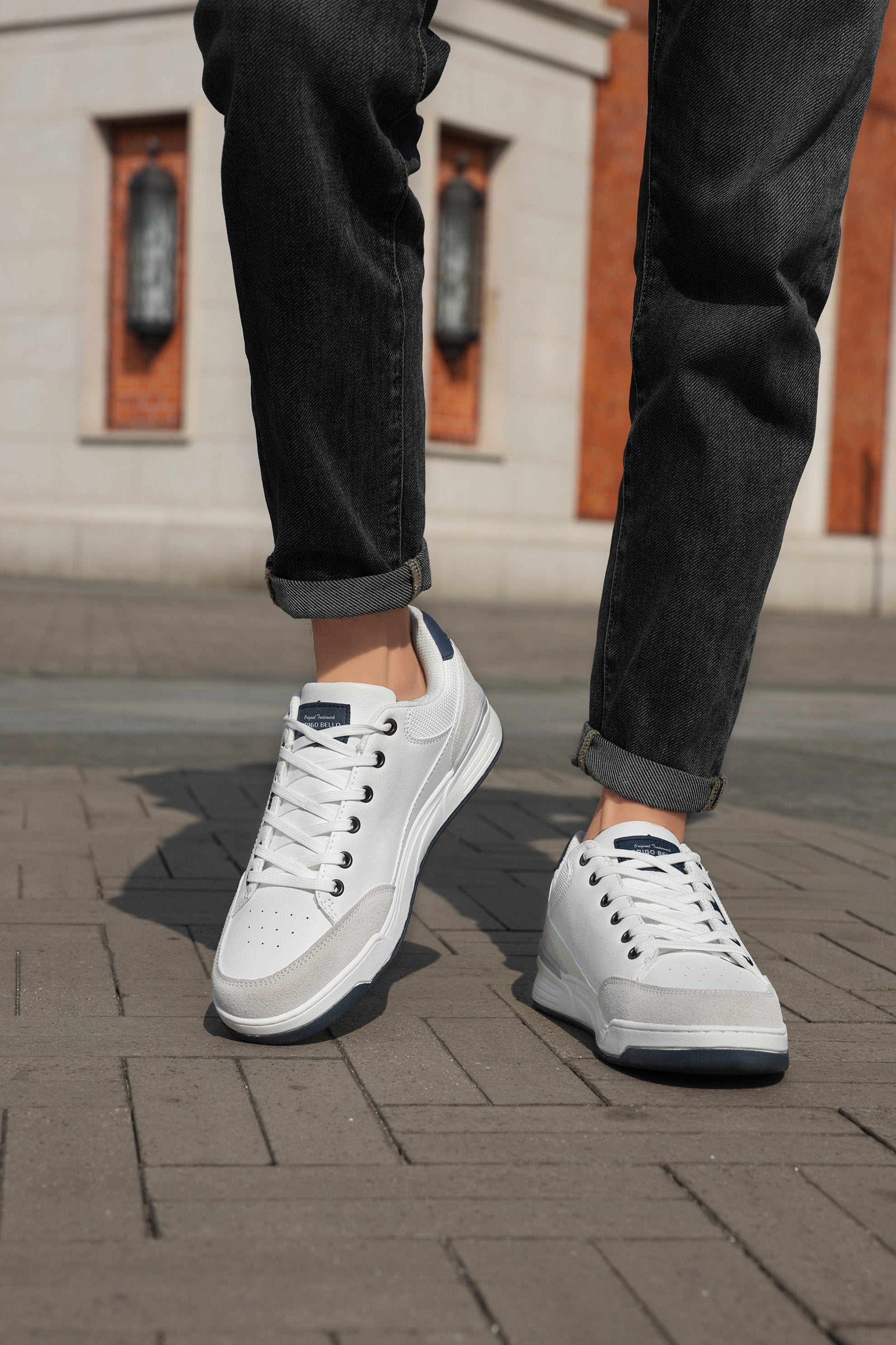 Adidasi Casual pentru Bărbați, Model Zane, din Piele Ecologică Premium, Inserții Piele Naturală, Arrigo Bello,Alb