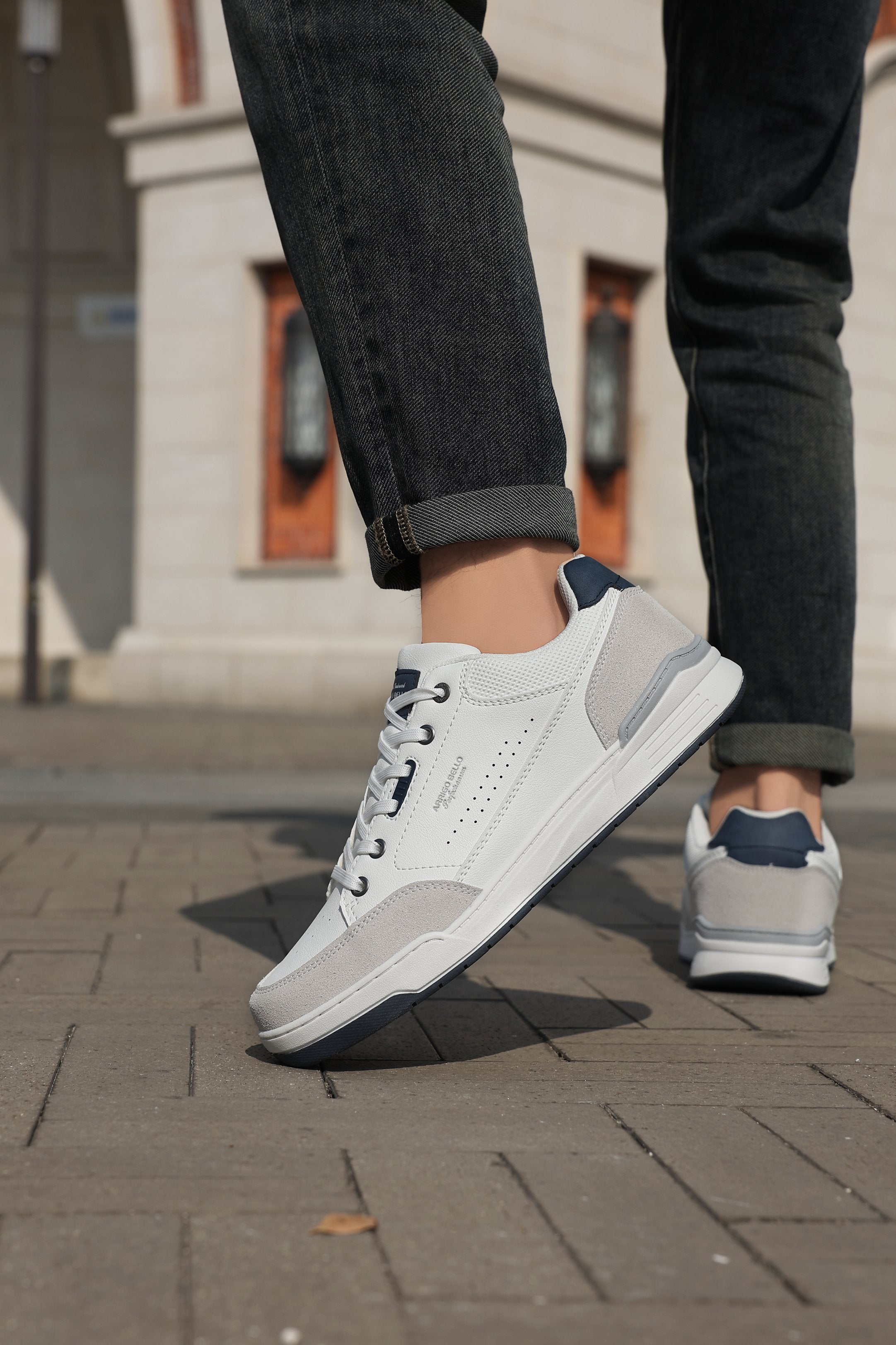 Adidasi Casual pentru Bărbați, Model Zane, din Piele Ecologică Premium, Inserții Piele Naturală, Arrigo Bello,Alb