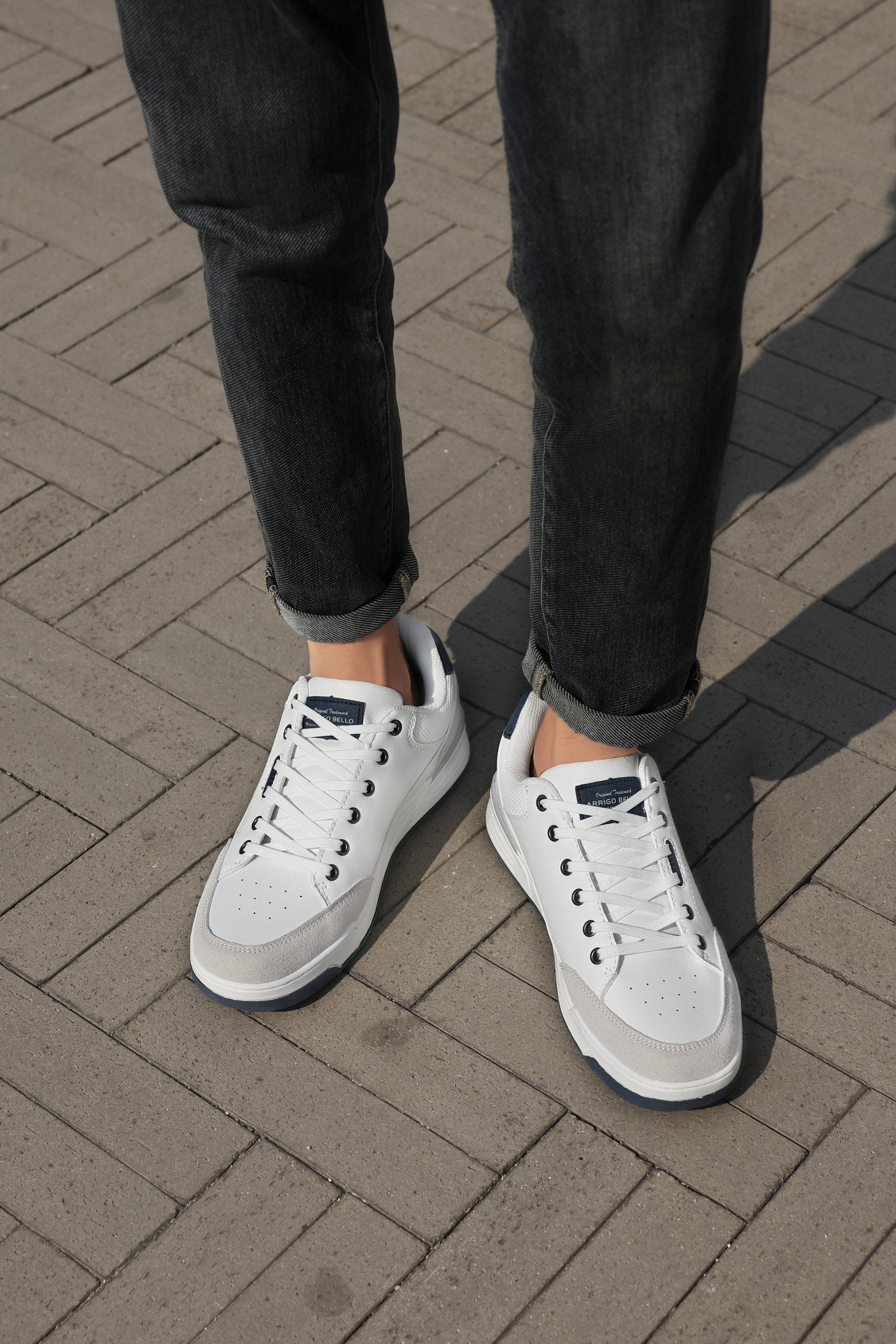 Adidasi Casual pentru Bărbați, Model Zane, din Piele Ecologică Premium, Inserții Piele Naturală, Arrigo Bello,Alb