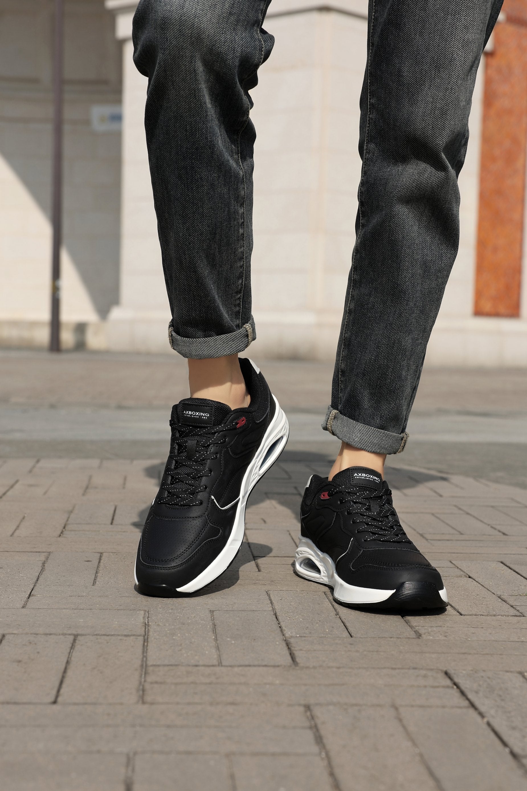 Adidasi sport-casual pentru Barbati, Model Marcus,Piele ecologica Premium, Talpa inalta, Confortabili, Ax Boxing,Negru
