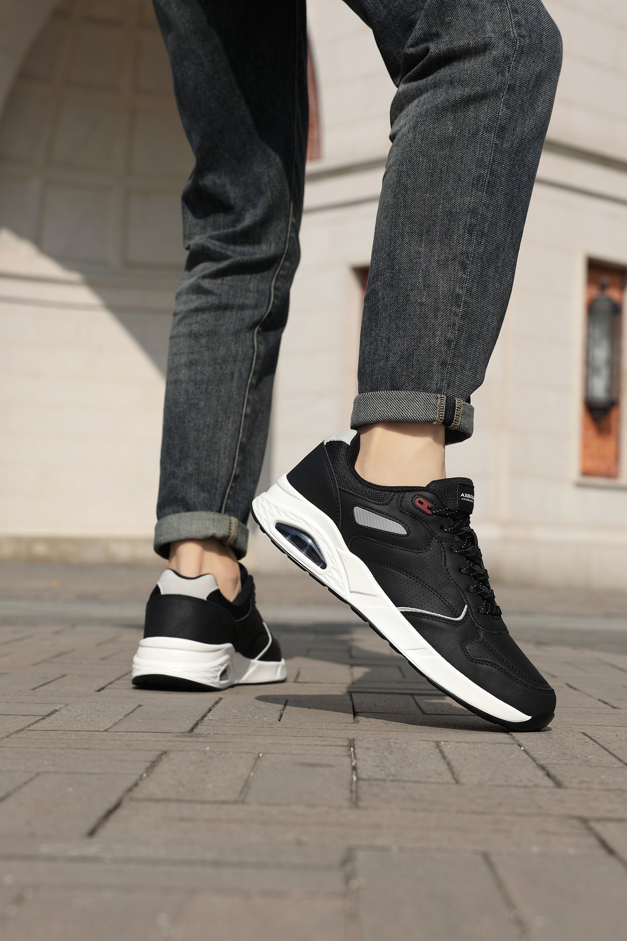 Adidasi sport-casual pentru Barbati, Model Marcus,Piele ecologica Premium, Talpa inalta, Confortabili, Ax Boxing,Negru