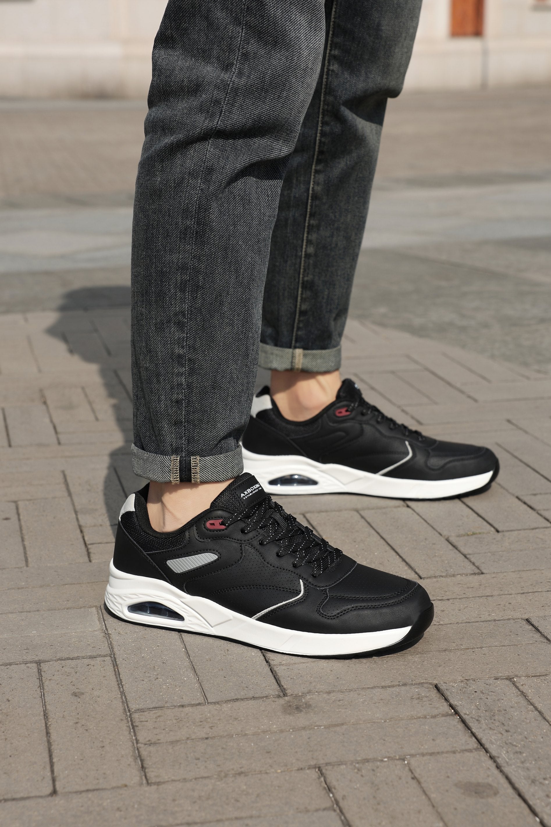 Adidasi sport-casual pentru Barbati, Model Marcus,Piele ecologica Premium, Talpa inalta, Confortabili, Ax Boxing,Negru