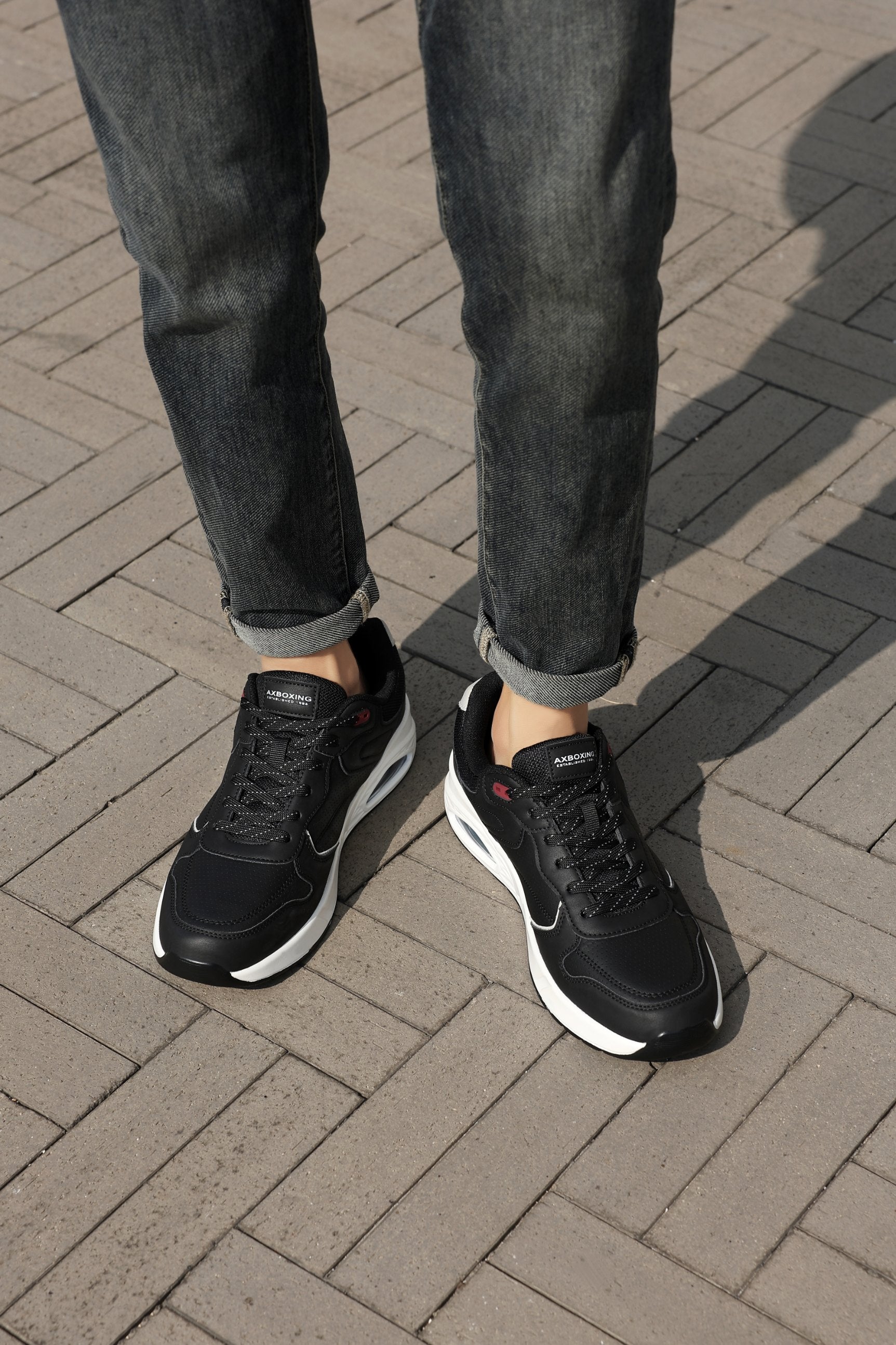 Adidasi sport-casual pentru Barbati, Model Marcus,Piele ecologica Premium, Talpa inalta, Confortabili, Ax Boxing,Negru