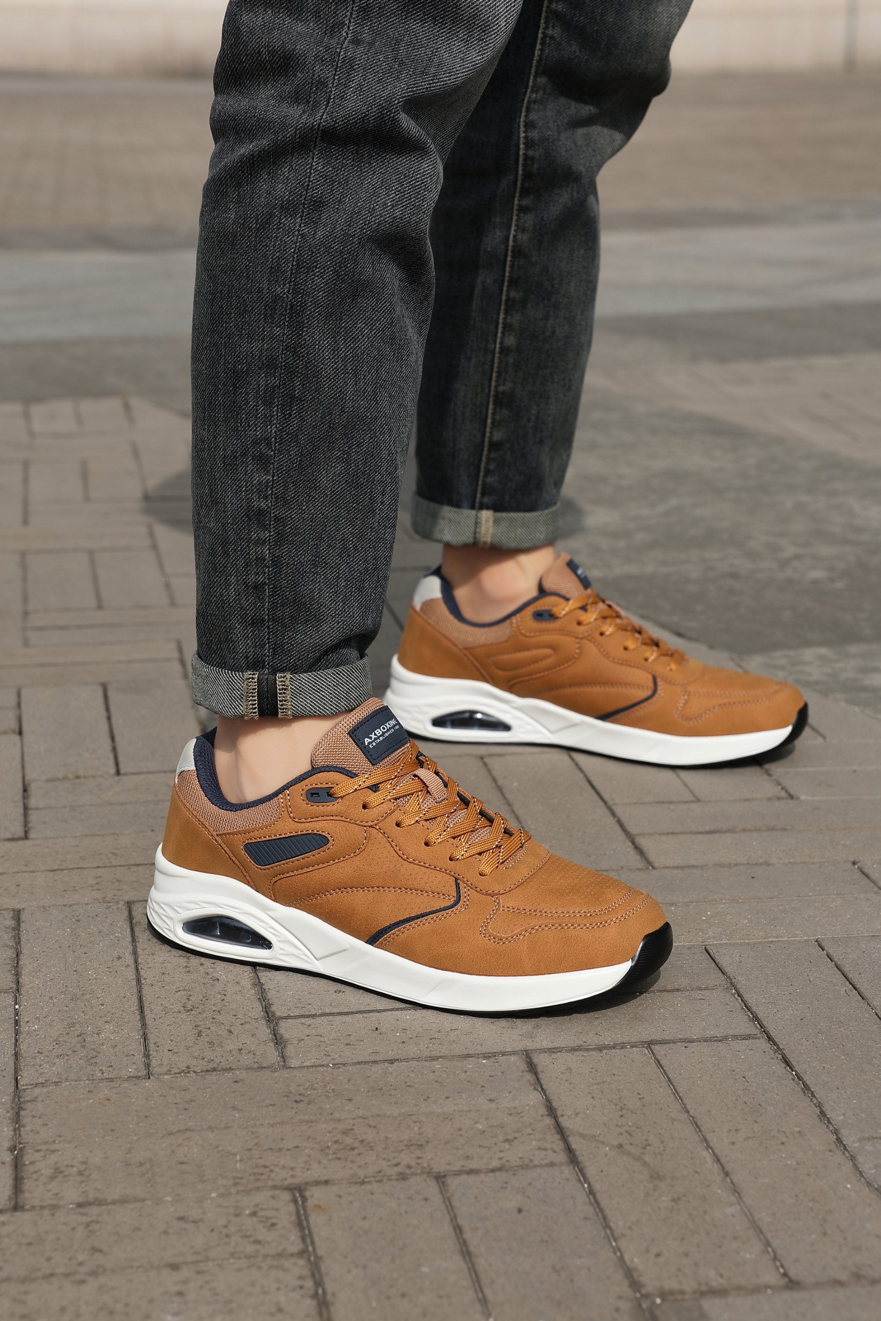 Adidasi sport-casual pentru Barbati, Model Marcus,Piele ecologica Premium, Talpa inalta, Confortabili, Ax Boxing,Maro