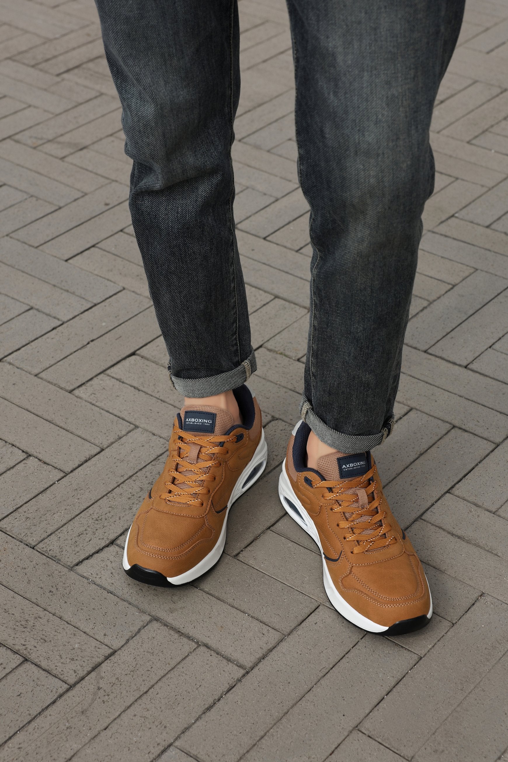 Adidasi sport-casual pentru Barbati, Model Marcus,Piele ecologica Premium, Talpa inalta, Confortabili, Ax Boxing,Maro