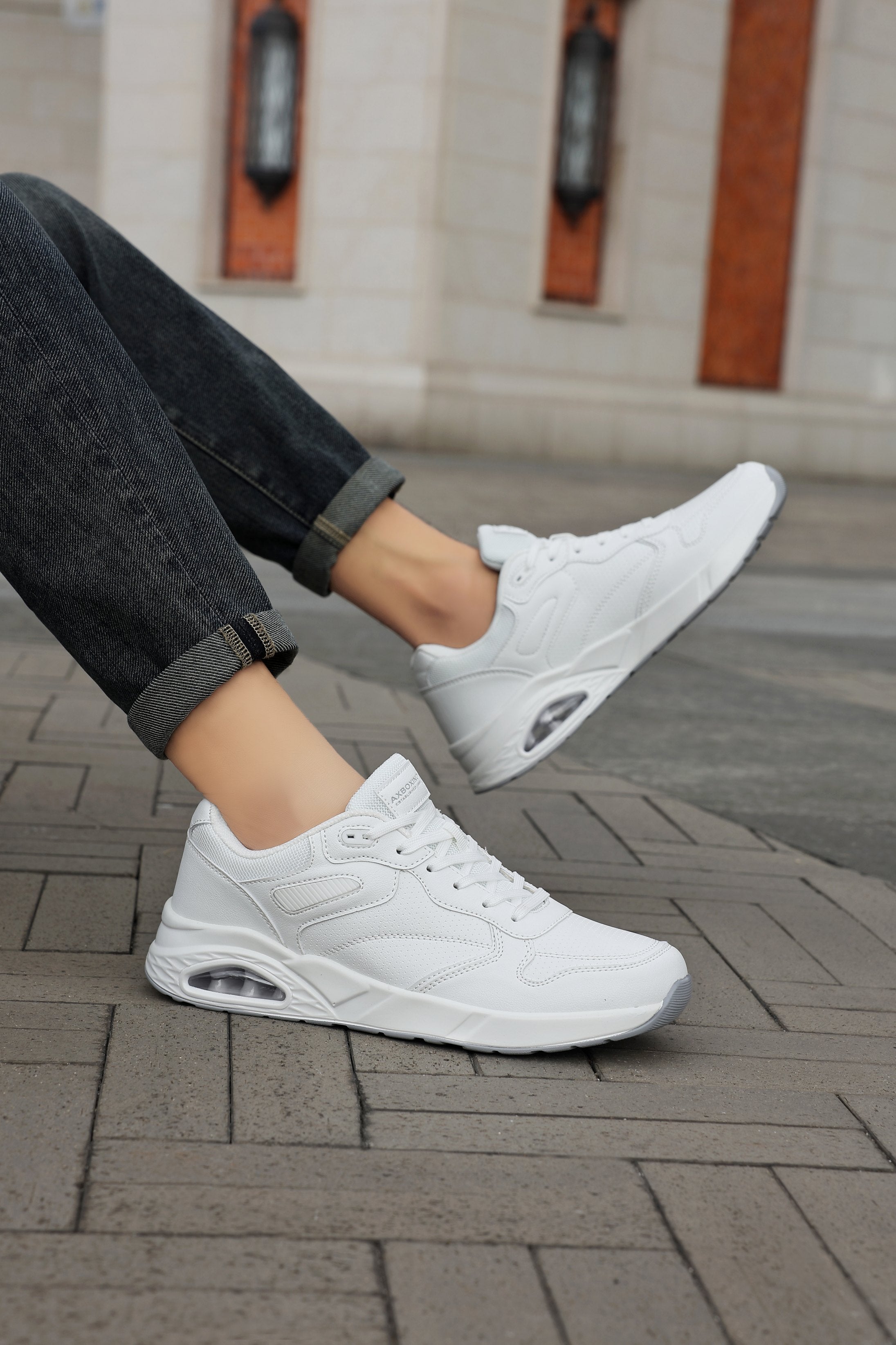 Adidasi sport-casual pentru Barbati, Model Marcus,Piele ecologica Premium, Talpa inalta, Confortabili, Ax Boxing, Alb