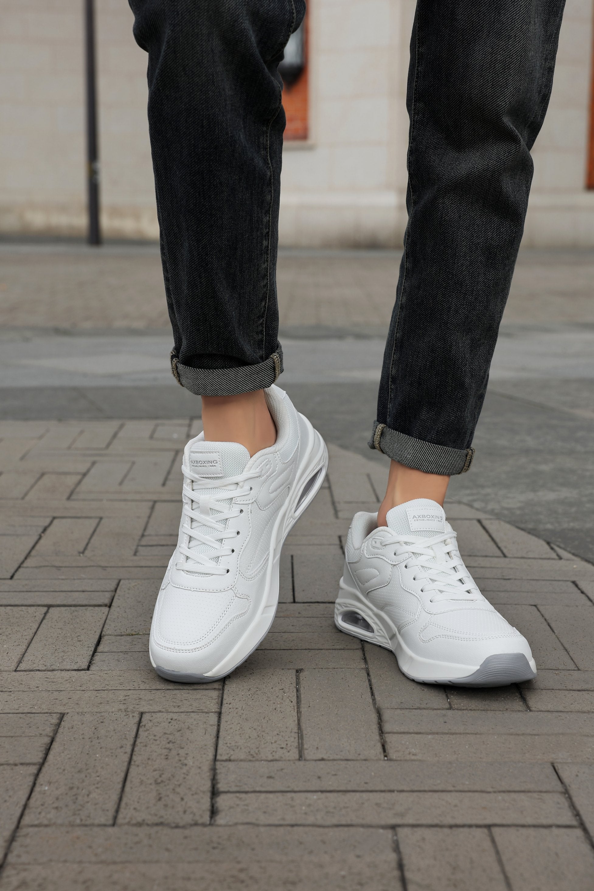Adidasi sport-casual pentru Barbati, Model Marcus,Piele ecologica Premium, Talpa inalta, Confortabili, Ax Boxing, Alb