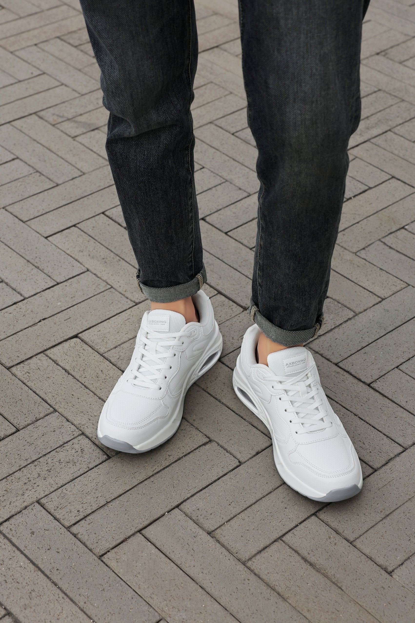 Adidasi sport-casual pentru Barbati, Model Marcus,Piele ecologica Premium, Talpa inalta, Confortabili, Ax Boxing, Alb