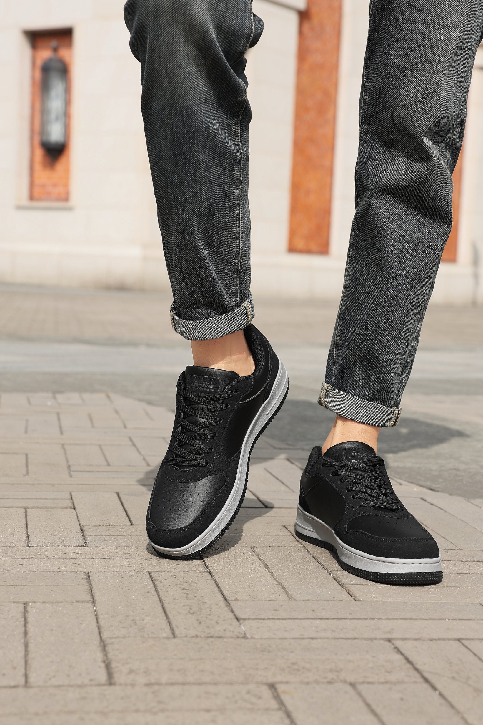 Adidasi Casual pentru Bărbați, Model Gavin, Piele Ecologică Premium, Talpă Groasă Cusută, AX Boxing, Negru