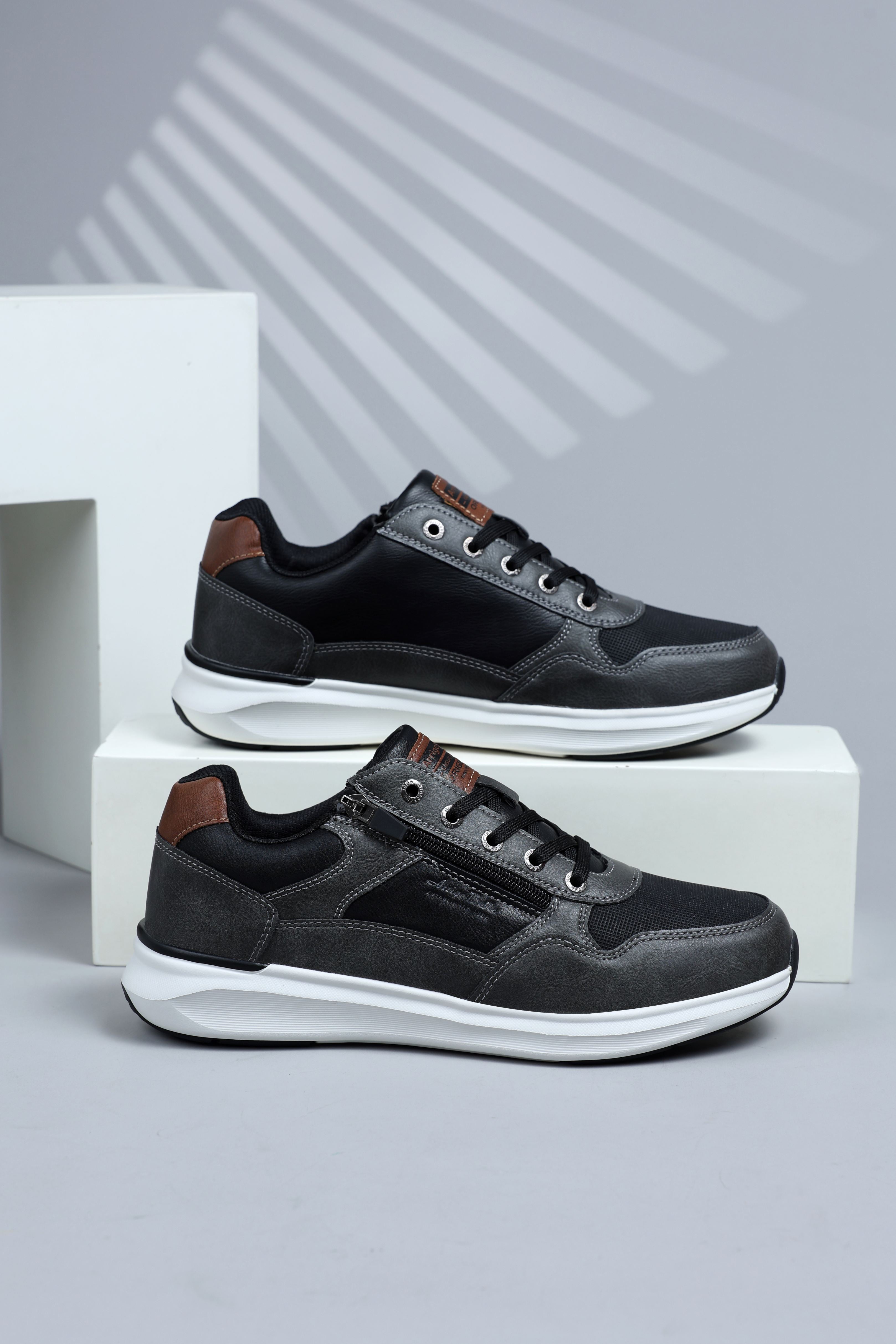 Adidasi casual-sport pentru Barbati, Model Soren, Talpa usoara de spuma, Piele ecologica, Fermoar functional, Arrigo Bello, Gri