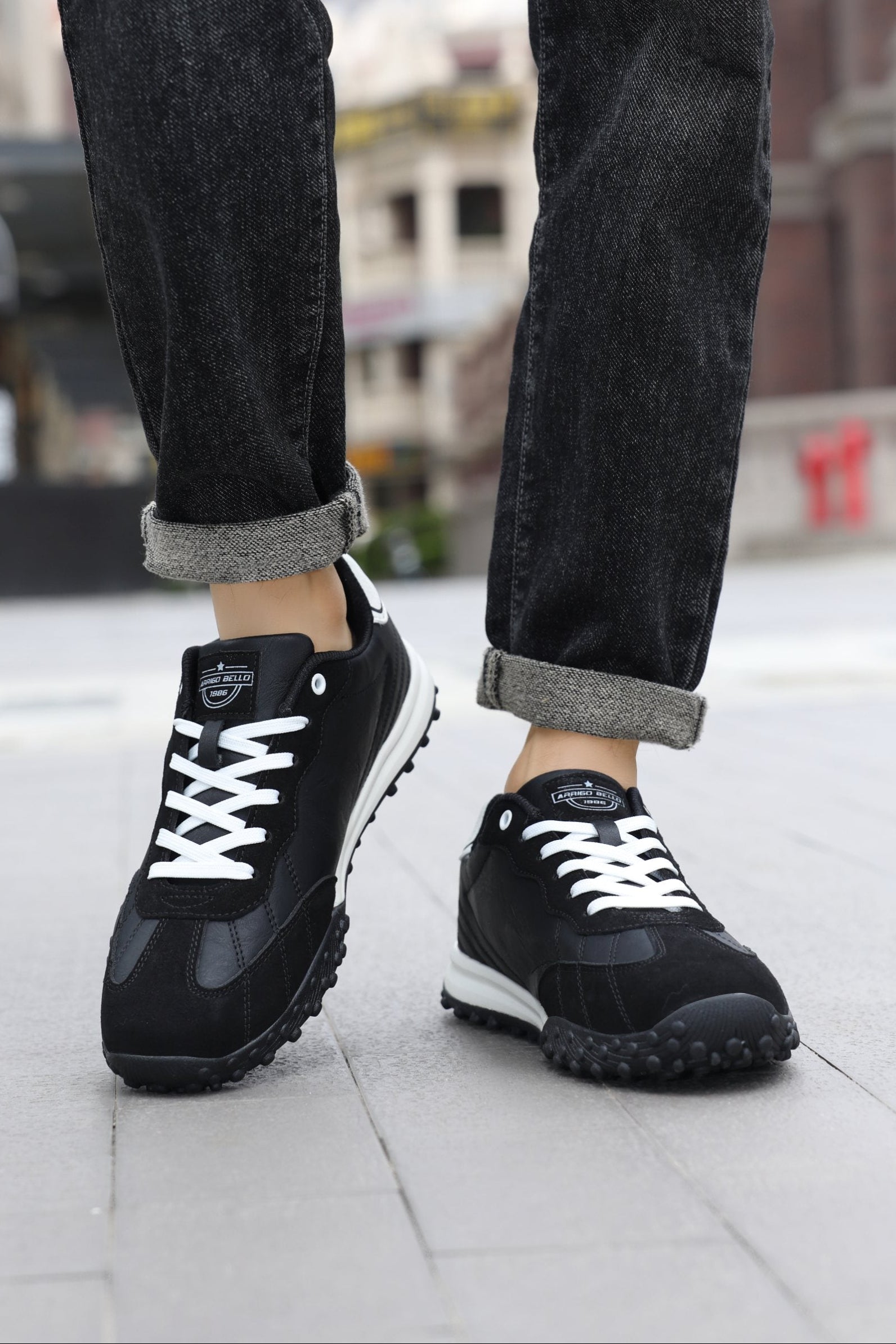 Adidasi casual pentru Barbati, Model Yago, Piele ecologica, Talpa flexibila, antiderapanta, Arrigo Bello, Negru